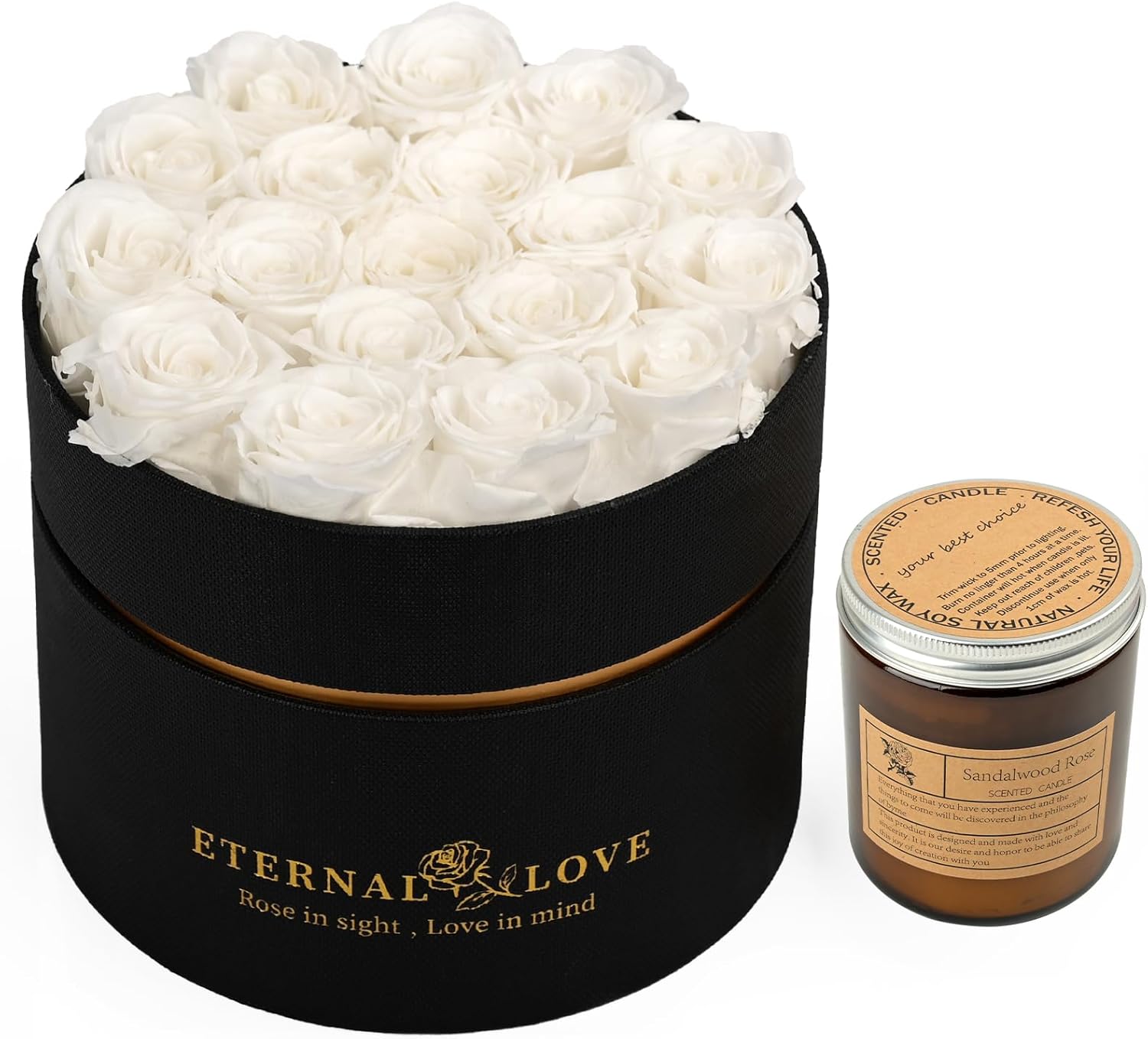 LIFELUM Forever Roses with Candle in a Box,Flowers for Delivery Prime Today, Red Preserved Roses Bouquet, Birthday Gifts for Wife (White)