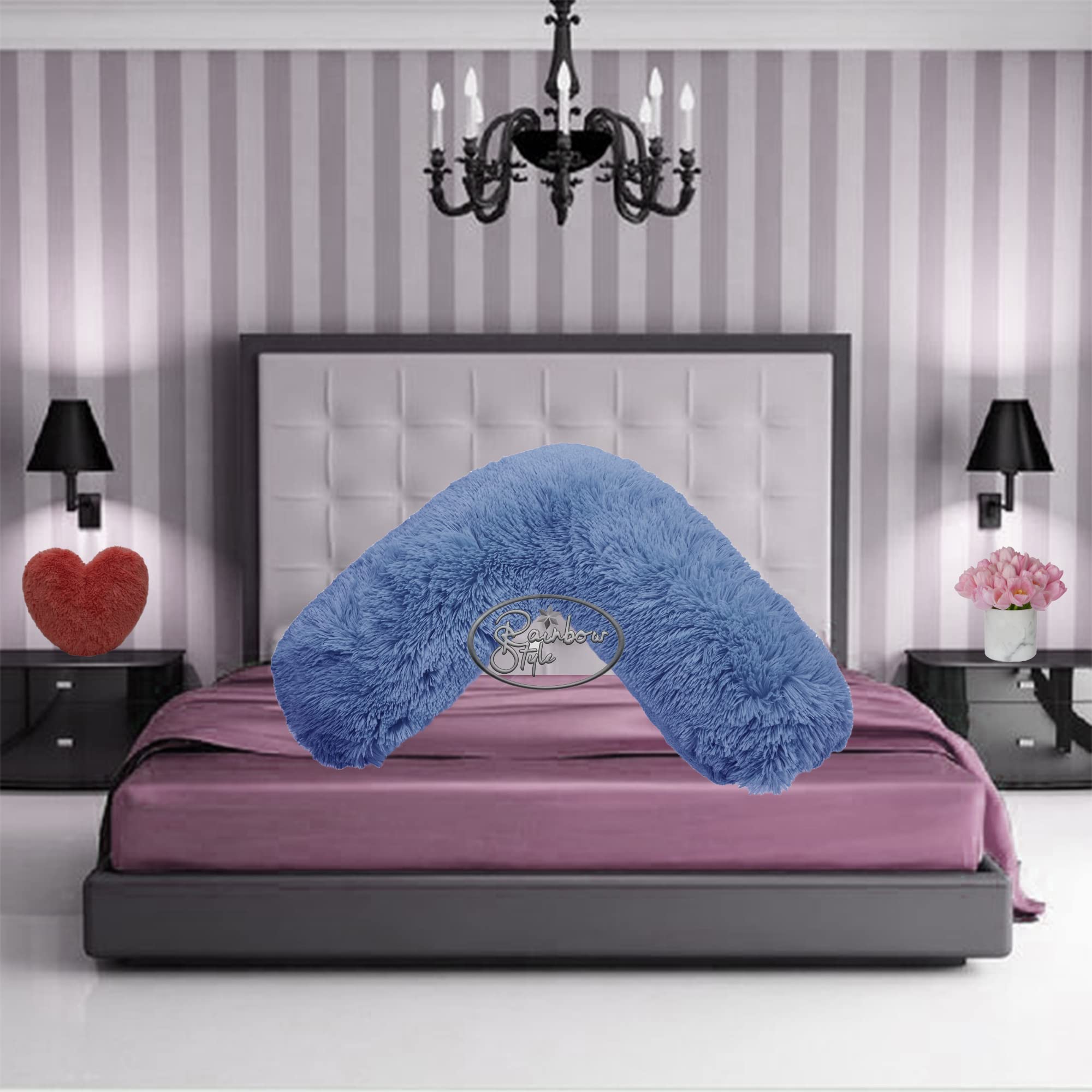 Rainbow Style Teddy Cuddles V Shape Pillow Case For Soft Back Neck Nursing Support Pregnancy V Pillow Cover COLOUR: DENIM BLUE