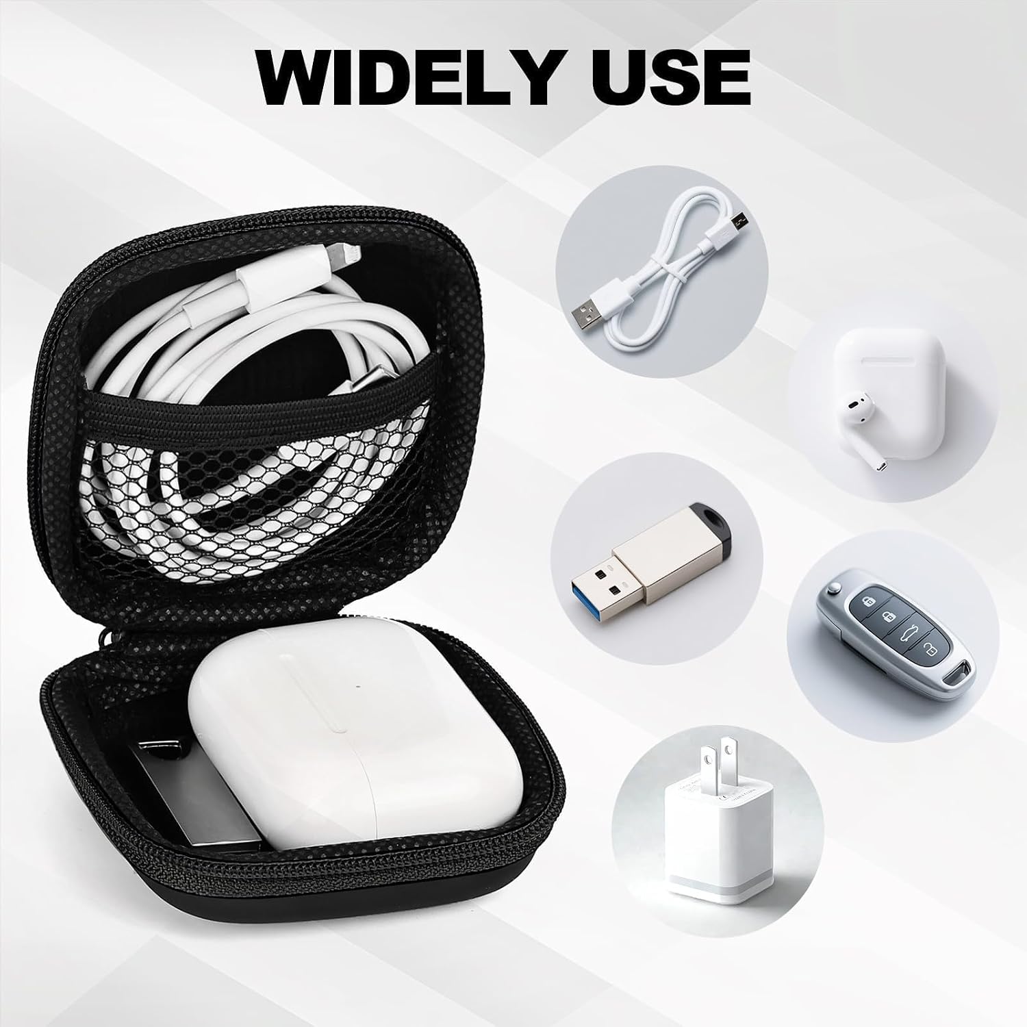 Earbud Case Portable EVA Storage Bag Cell Phone Accessories Organizer with Carabiner for Wired/Wireless Earphone, Earbud, Earpieces, SD Memory Card, Camera Chips, Tech Pouch, Black