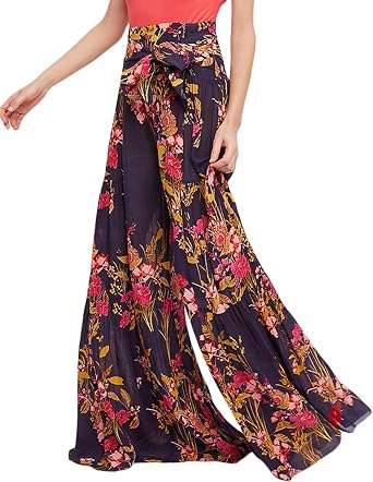 Summer Boho Floral Wide Leg Pants 