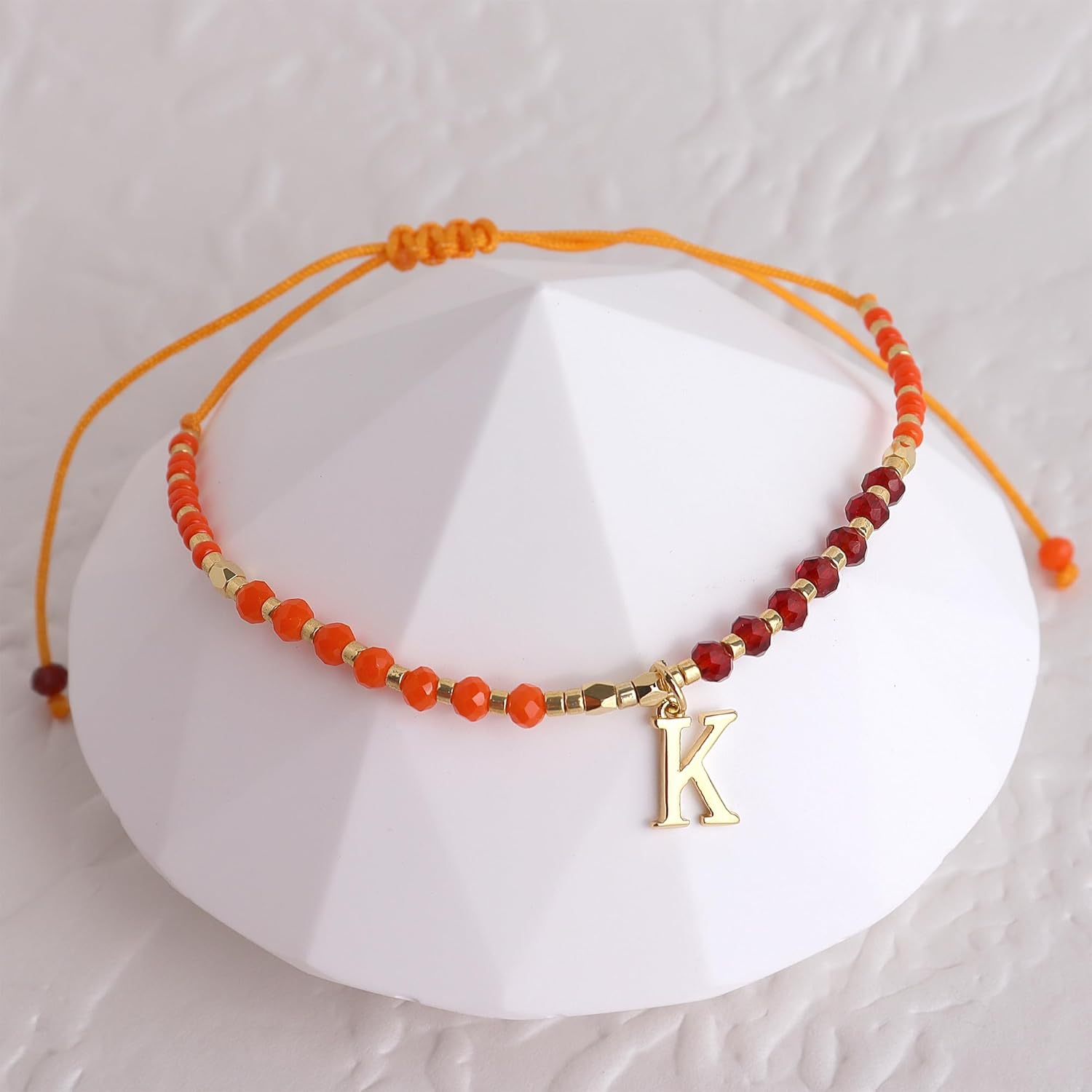 Orange Ruby Gold Beaded Natural Stone Initial Bracelets for Women Teen, Boho Handmade Personalized Gemstone Beads Letter Name Braided Rope Adjustable Bracelet Bohemian Jewelry Gift - Image 6