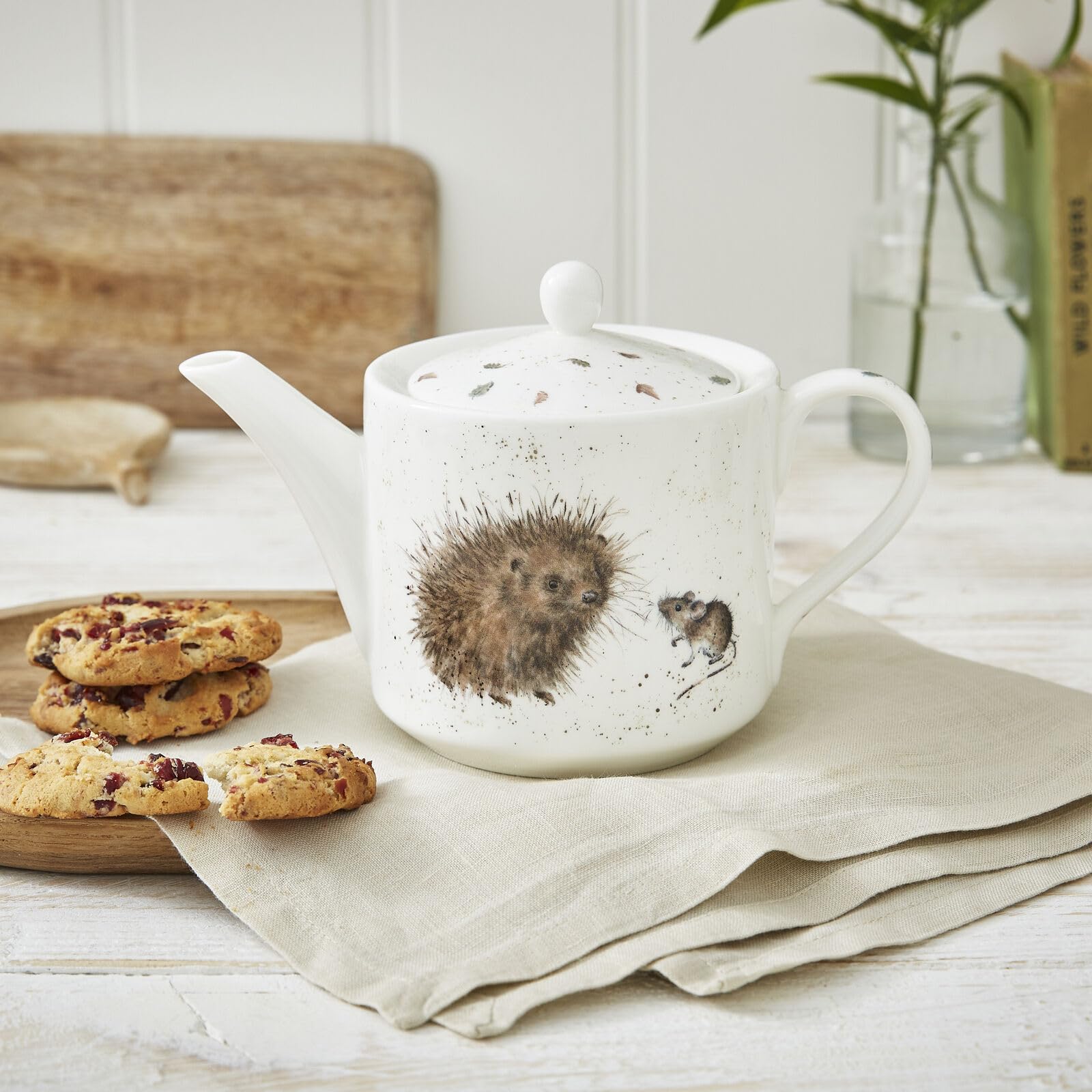 RW WN4090-XT Royal Worcester Wrendale Designs China Théière en céramique Motif hérisson et souris Blanc