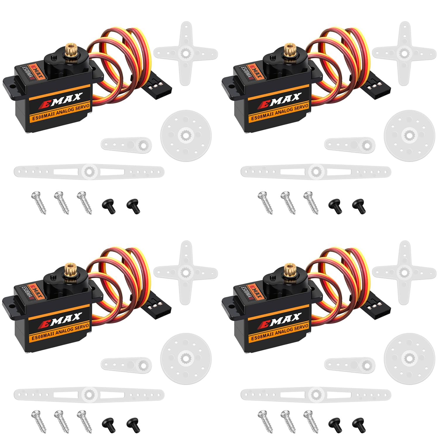 HAWK'S WORK Micro Servo 9g, Metal Geared Motor Kit for Robot Arm RC Plane Helicopter Car Boat, STEM & Raspberry Pi Project (Emax ES08MA II) (4 Pcs)