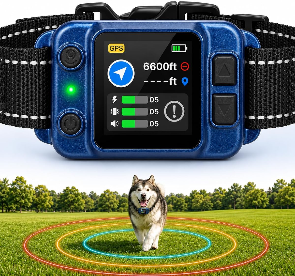 Sistema inalámbrico de valla para perros con GPS, valla invisible de 50 a 6600 pies, sin aplicación, sin suscripción, collar eléctrico de valla para perros con GPS con vibración de pitido y corrección estática, para perros de más de 15 libras, azul