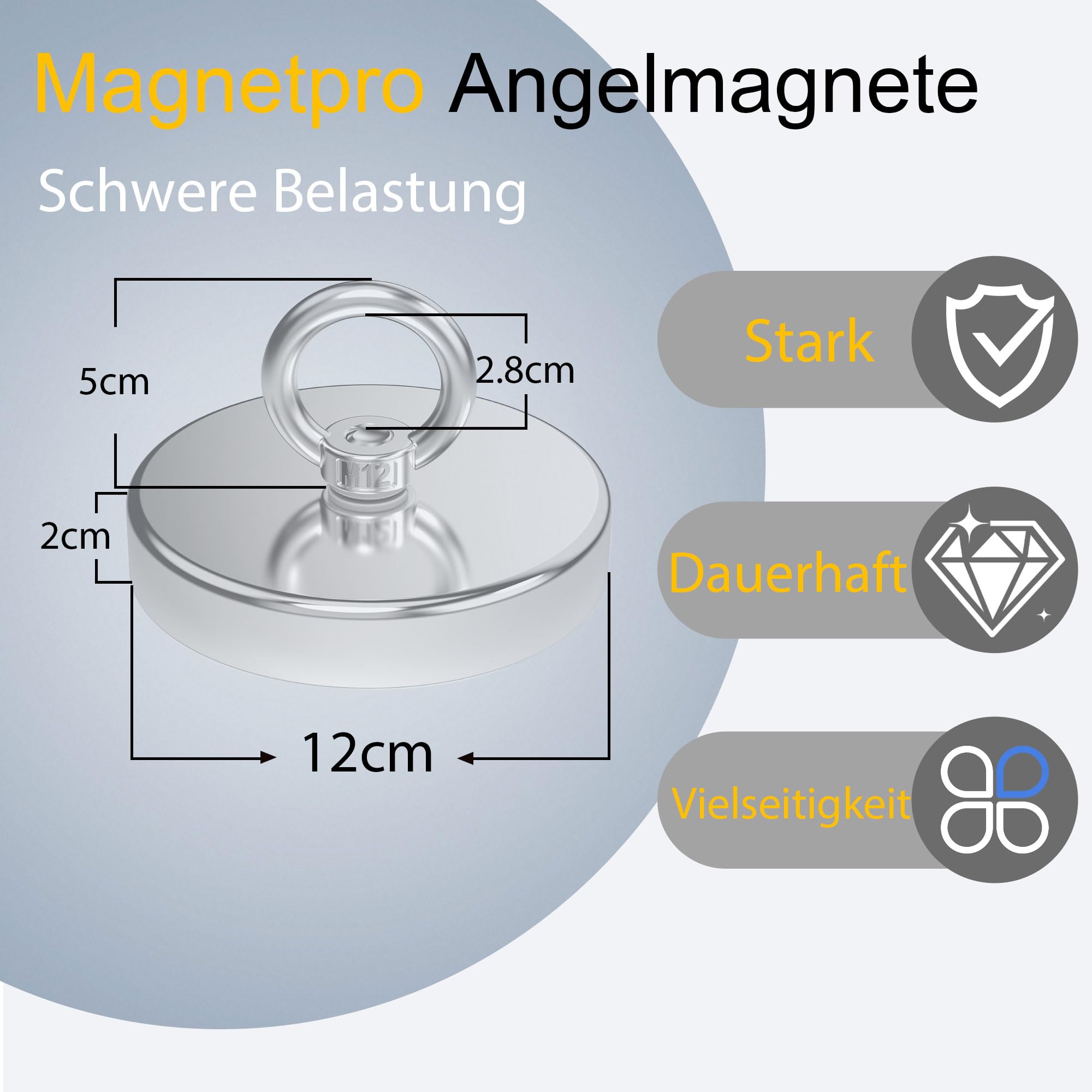 Magnetpro Angelmagnet, 770 kg Zugkraft, starker Neodym-Magnet, strapazierfähig, Seltenerd-Magnete mit Augenschraube, Durchmesser 12 cm, für Magnetfischen, Jagd, Apportieren im Fluss