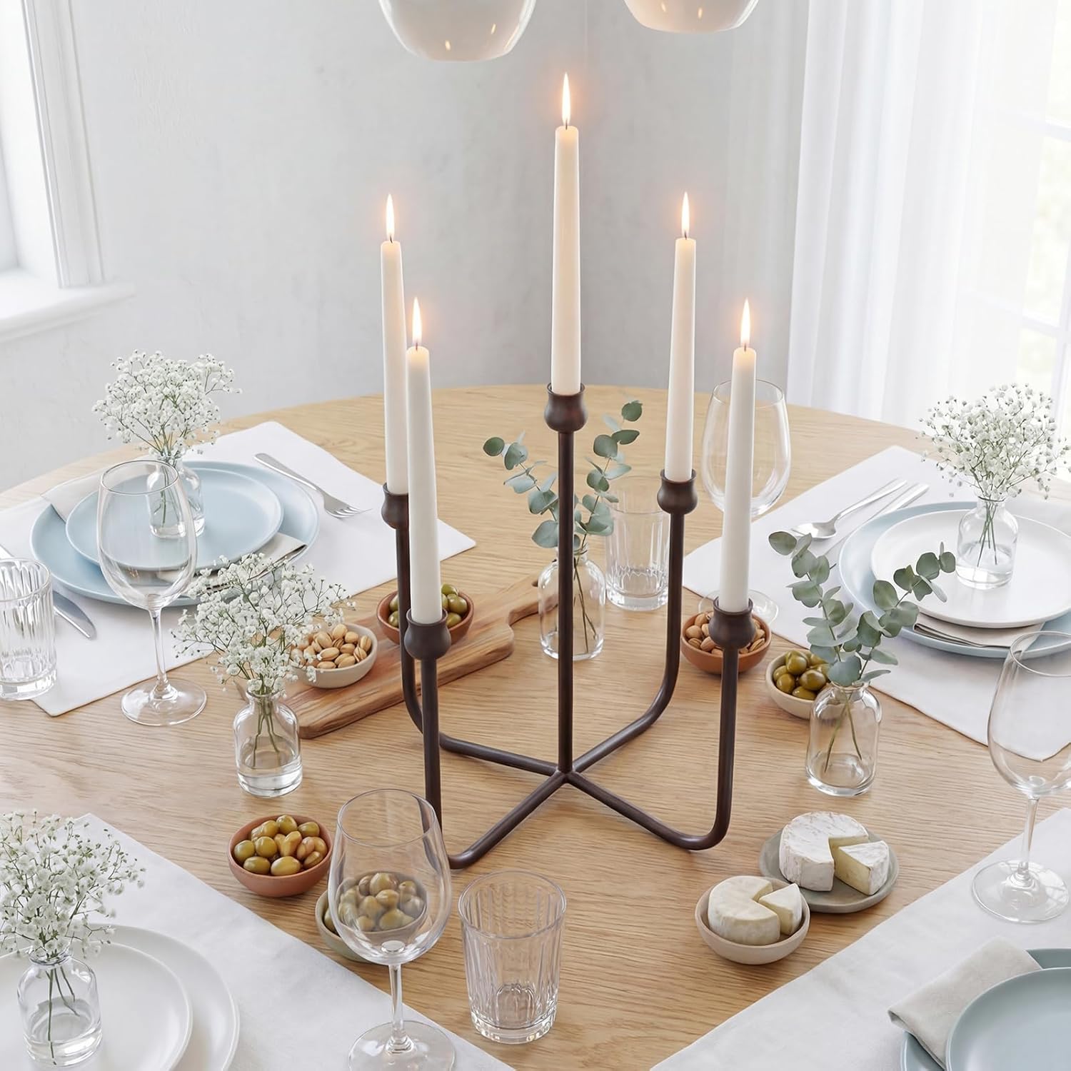 5-Candle Candelabra Candlestick Holder, 16 Inch Antique Candle Holder, Black Tabletop Candles Stand for Wedding, Event, Christmas & Dining, Table Centerpiece Décor