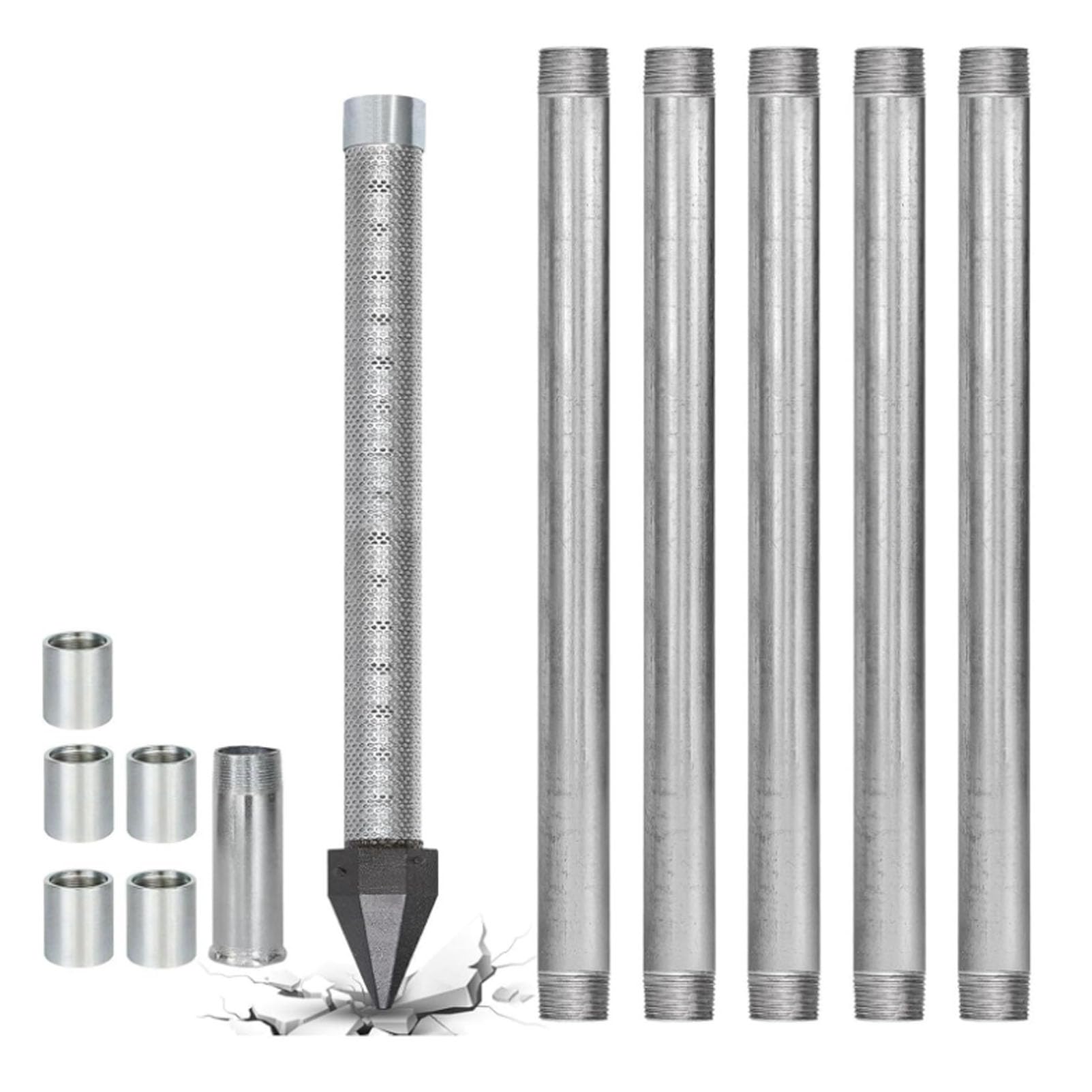 Cashwise Sand Point Well Kit 1-1/4″, Stainless Steel Drive Point Well with 36-inch 60 Mesh Screen & Galvanized Drive Pipes, Heavy Duty Shallow Well Point Kit for Soft Soil DIY Water Supply 5+1Kit
