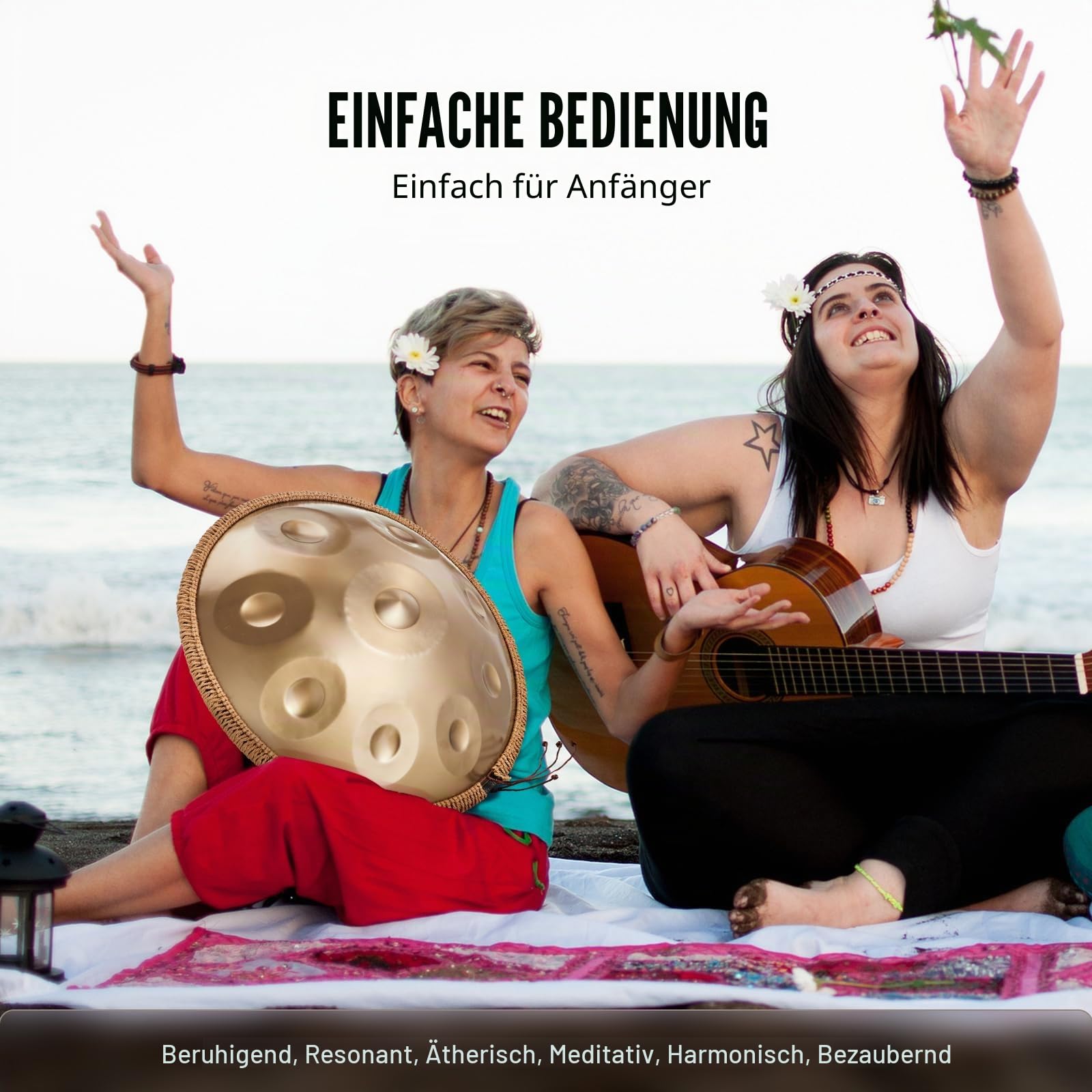 VEVOR Handpan, 55 cm, 9 Noten, D-Moll-Handtrommel, Drum-Instrument mit Schlägeln, 440-Hz-Handpan-Ständer & Tragetasche, Heilende Klangtrommel aus Stahl, Schlaginstrumente für Erwachsene & Anfänger