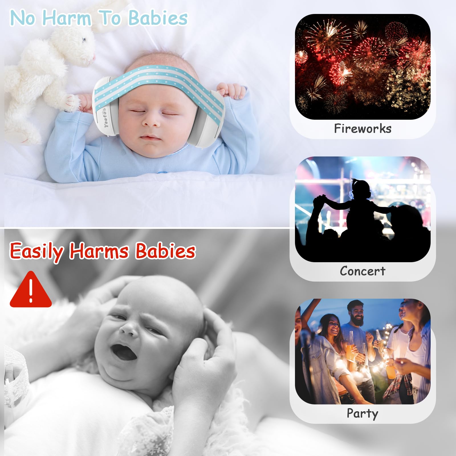Yoofoss Casque Anti Bruit Bébé pour la Protection Auditive : Protection contre le Bruit pour Nouveaux - Nés et Bébés - Écouteurs Antibruit pour le Sommeil et les Déplacements - Certifiés CE et ANSI