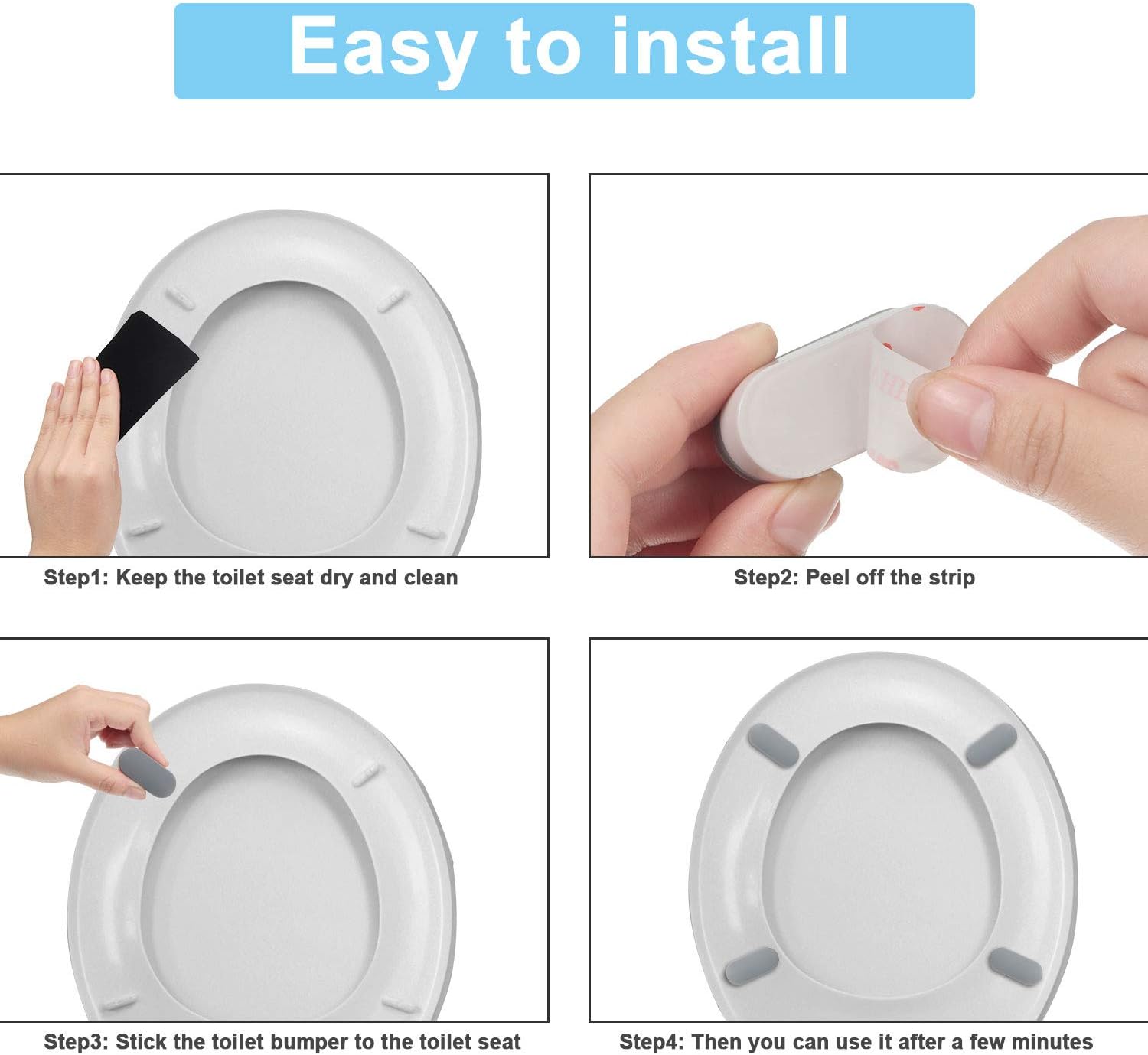Boao 12 Pcs Universal Toilet Seat Bumpers Kit Toilet Spacers for Bidet with Strong Adhesive Rubber Bumpers Pads Replacement for Families, Hotels, Hospitals, School