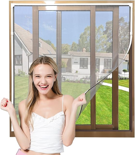 NeatiEase Adjustable DIY Magnetic Fly Screen Window Max 100x 130 cm with Full Frame Magnetic Strip Easy Installation Fits Any Size Smaller Insect Mesh Mosquito Net for Windows (White Frame Grey Net)