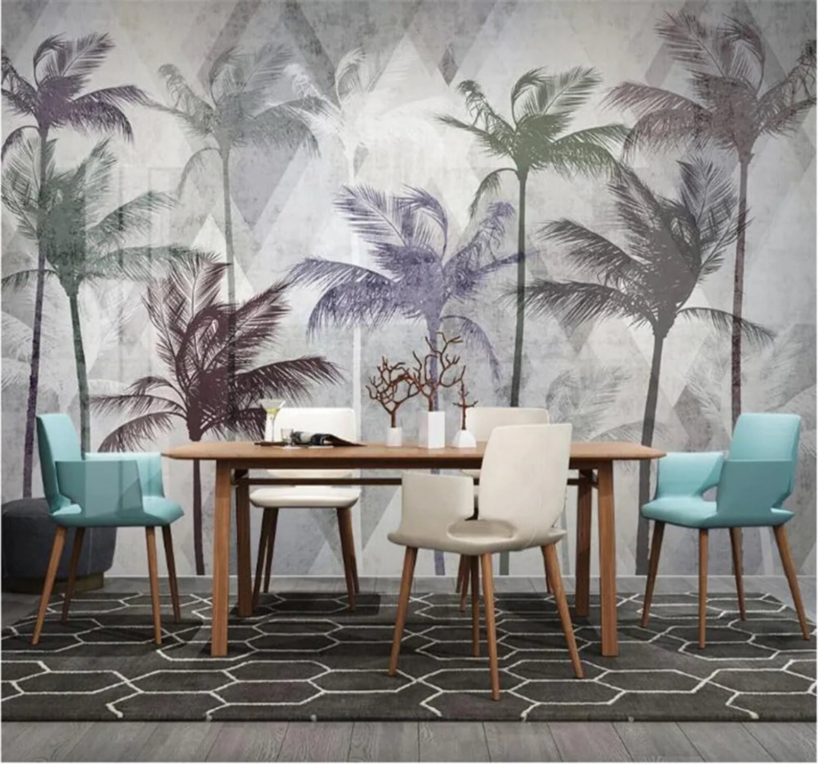 Tzxztt Tropical Plants Coconut Trees Minimalist Geometric Modern 3D Wallpaper Premium Textured Silk Neutral Tones Material Ideal for Living Room Bedroom-430cm×300cm