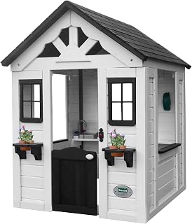 Backyard Discovery Sweetwater Cedar Kids Playhouse with Play Kitchen, Snack Bar, Doorbell & Flowerpot Holders