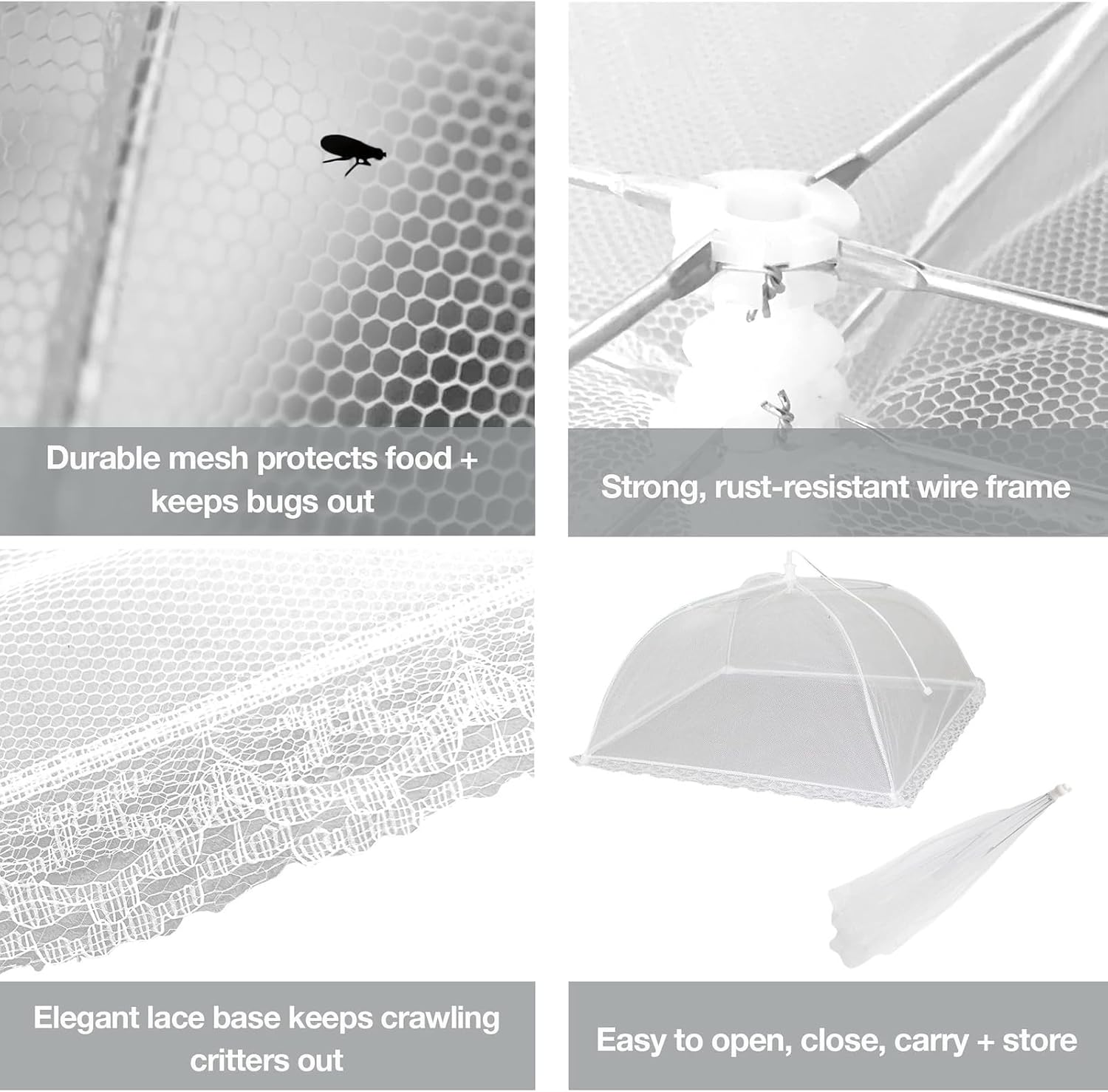 Simply Genius Pop-Up Mesh Food Covers for Outdoors - 6 Pack Extra Large 39" x 24", White, Collapsible & Reusable - Buffet Food Covers & Bug-Net Tent for Picnic, Party & Camping