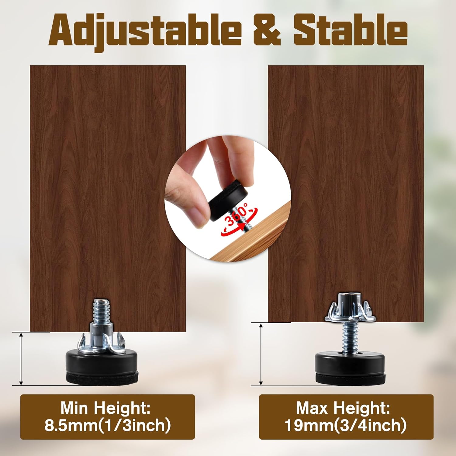Furniture Leveling Feet with T-Nut & Floor Protection Pads, 24 PCS 1/4" Thread Adjustable Feet Levelers, Table Leg Levelers Screw on for Desk, Chairs, Stool Legs, Cabinet, Washing Machine