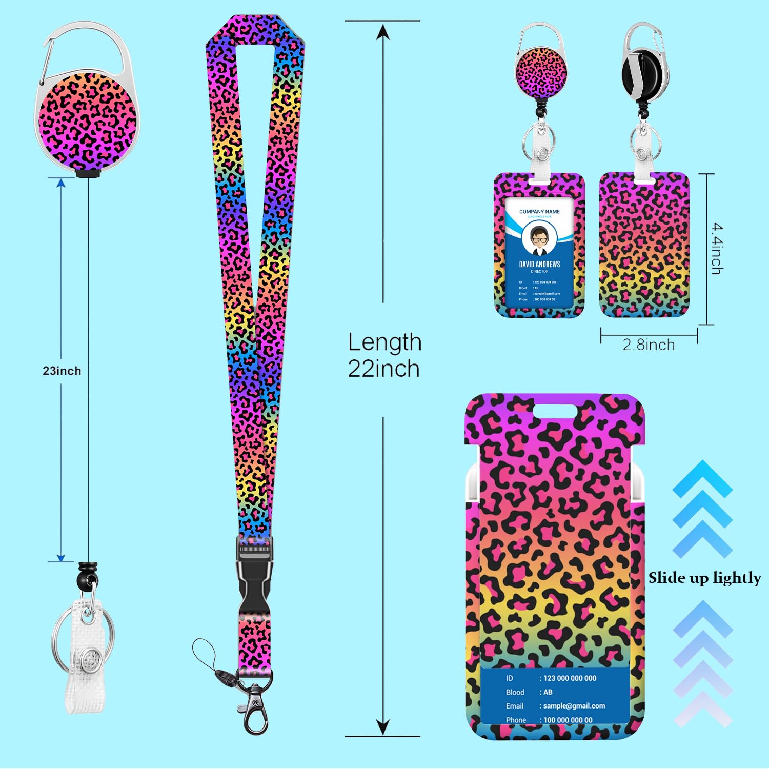 Cute ID Badge Holder With Lanyard - Retractable Badge Reel & Keychain - View #2