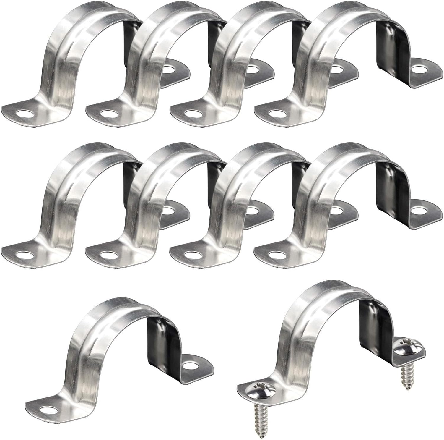2 Hole Strap,10 Pcs 2 Hole Straps U Bracket | 10 pcs Gardening Tools 304 Stainless Steel Pipe Clamp U Shaped Pipe Clamp Double Hole Pipe Tension Clamp Hose with Saddle Clamp, Reinforced Ribs for Extra