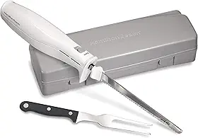 Hamilton Beach Faca elétrica para esculpir carnes, aves, pão, espuma de artesanato e mais, com lâminas serrilhadas de aço inoxidável, design ergonômico, estojo de armazenamento + garfo incluído