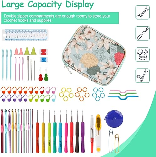 Miniatura 9 de Katech Estuche de ganchillo vacío portátil para viaje, bolsa de almacenamiento de ganchillo, bolsas con cremallera con bolsillo para web y ranuras