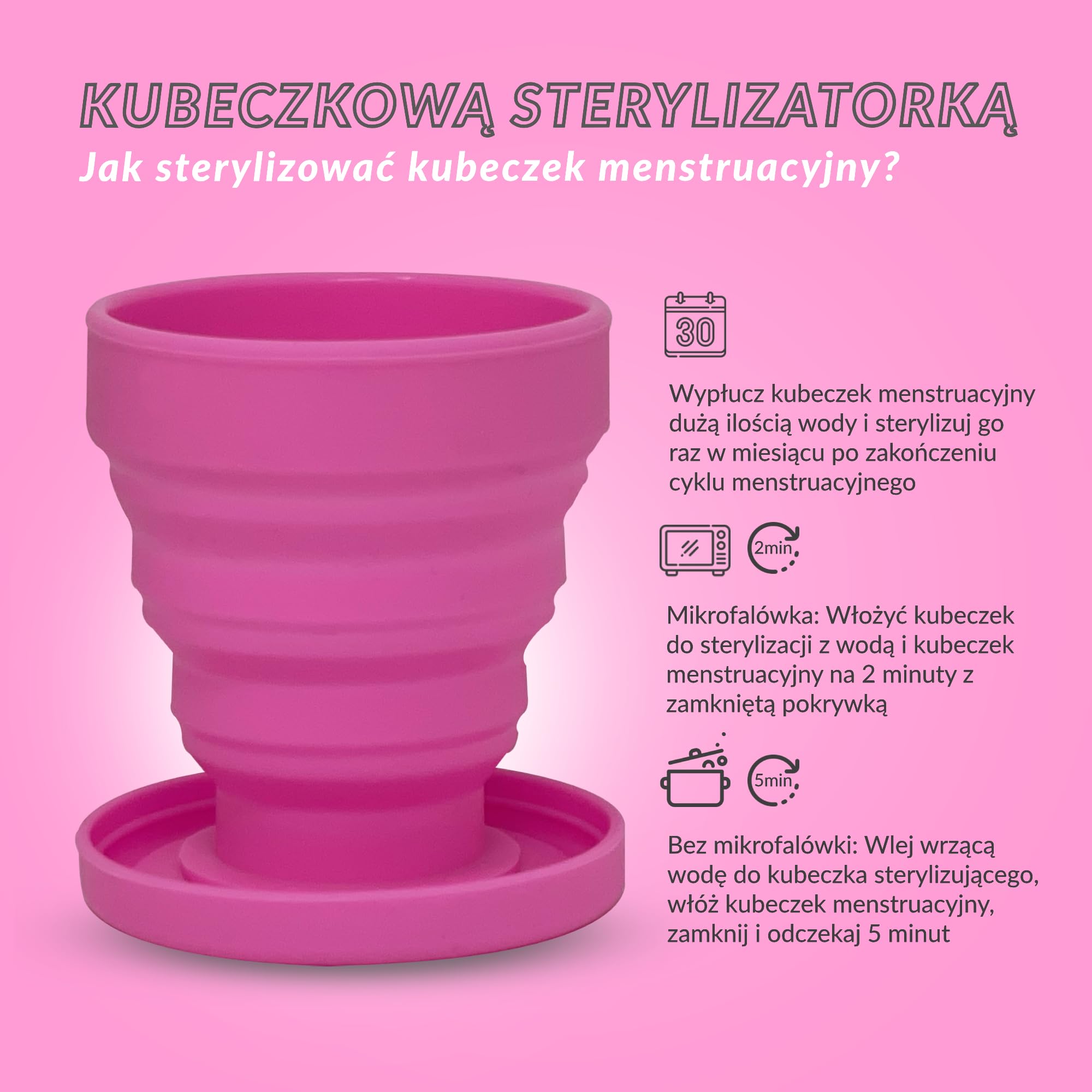 Zestaw 2 Kubeczki Menstruacyjne do Okresu w Rozmiarach S i L z Kubeczkową Sterylizatorką - Wielokrotnie Używany Kubeczek Menstruacyjny tampon i podkładka alternatywa