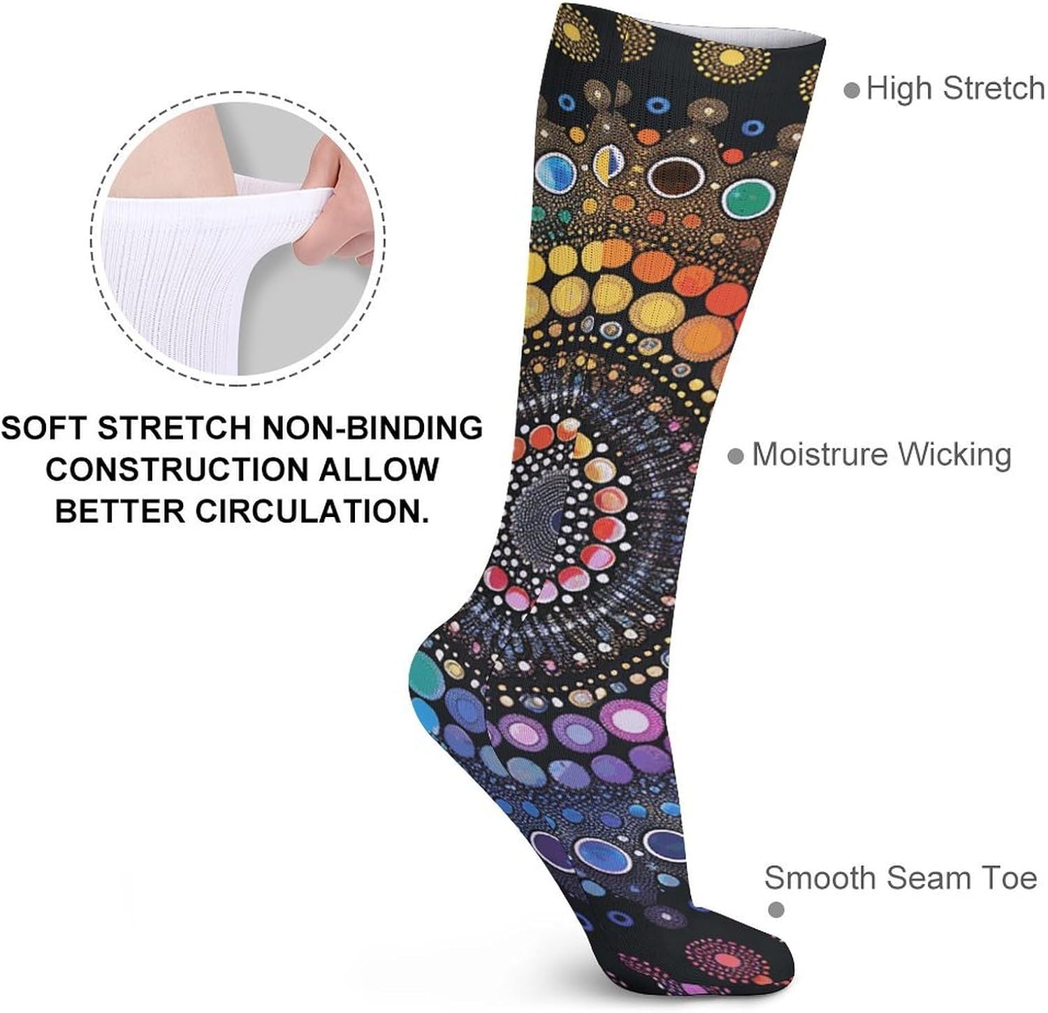 5 Pairs Knee High Socks Circular Pattern Long Tube Boot Seamless Toe