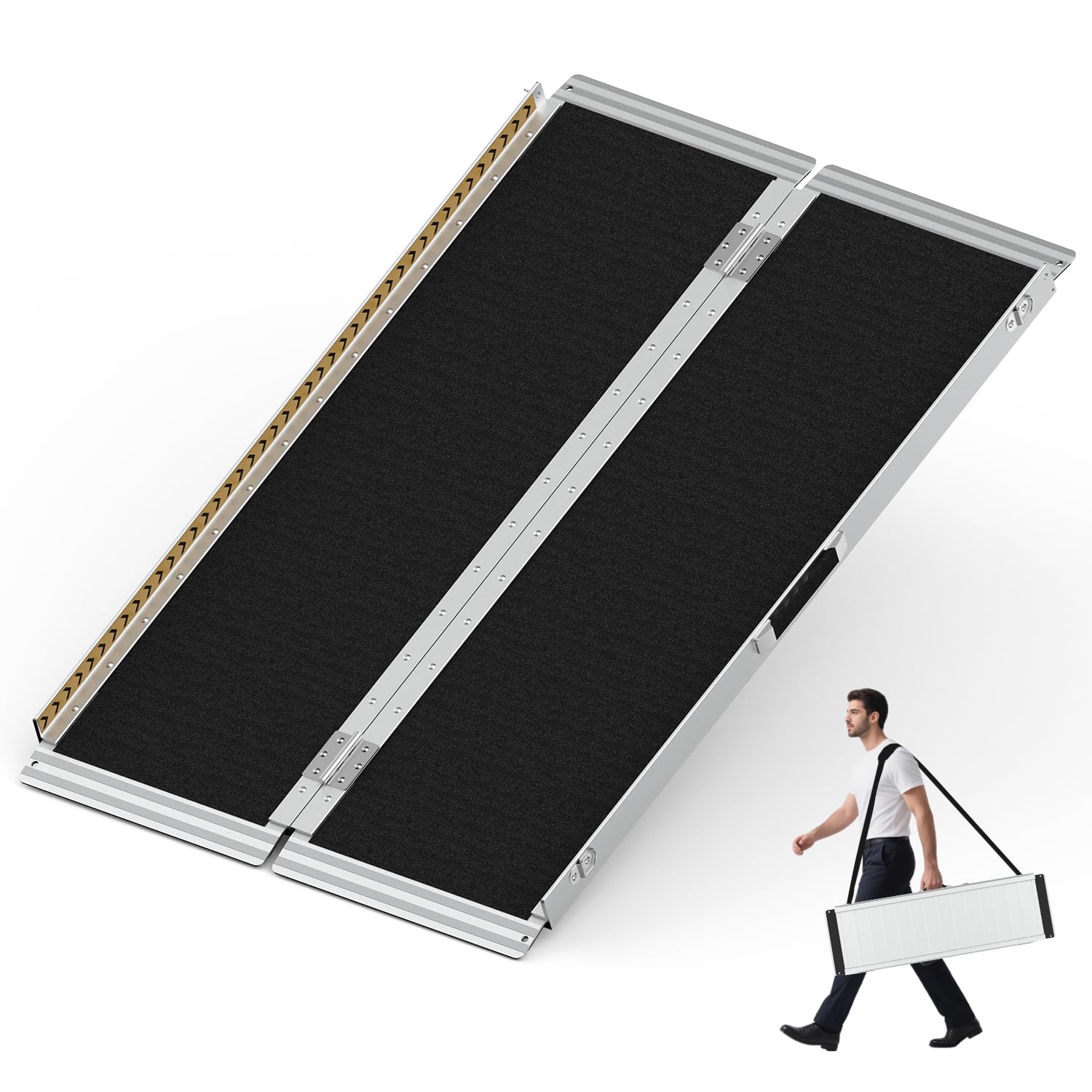 FODINGHILL 4FT Wheelchair Ramp,800 LBS Capacity Portable Wheel Chair Ramp with Shoulder Strap,Aluminum Door Threshold Ramps for Home Steps, Curbs,