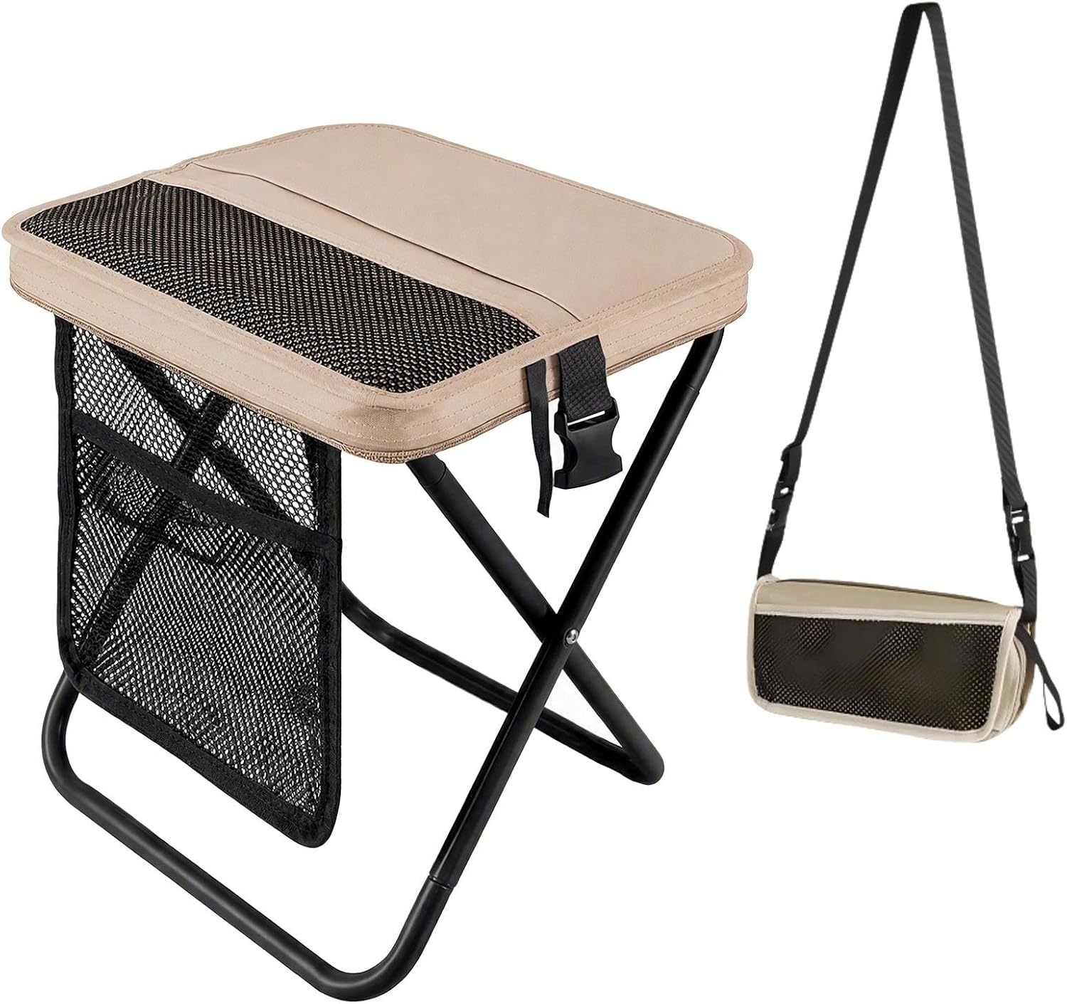 12" Portable Folding Stool, Collapsible Backpack Chair for Adults