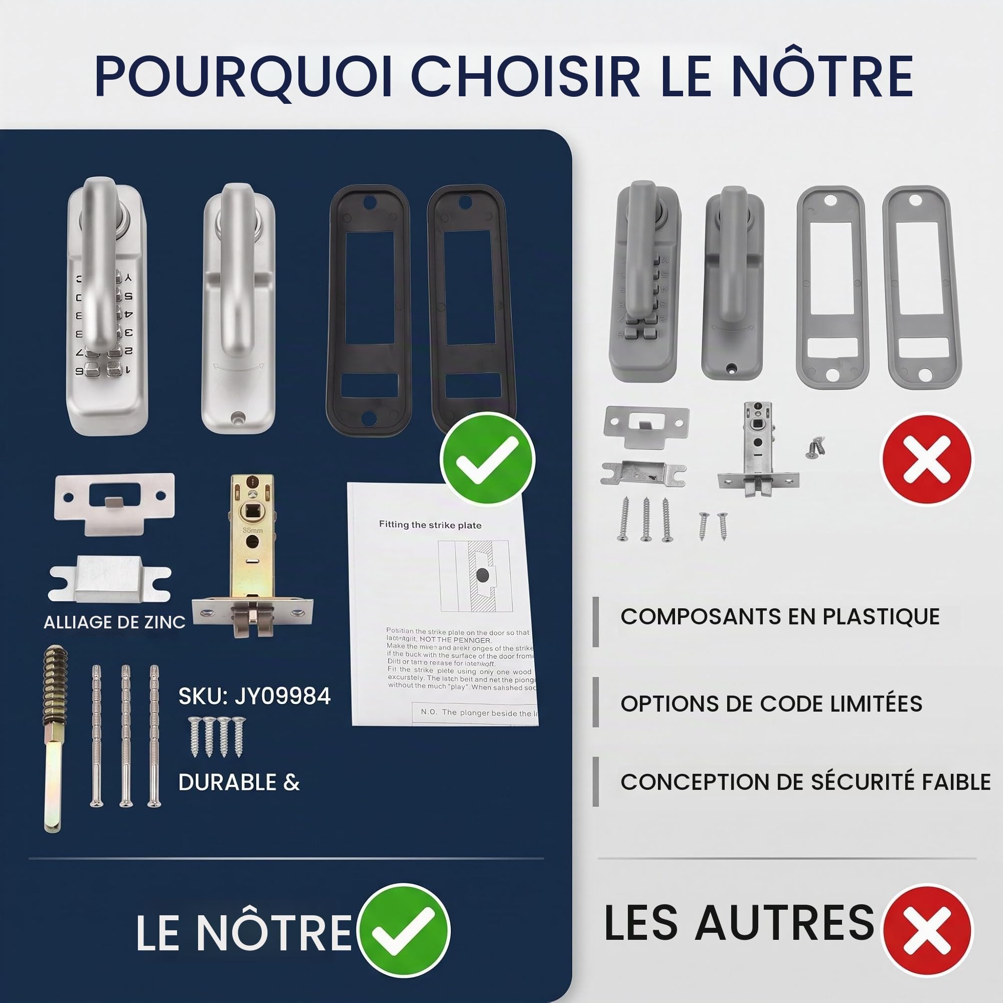 Wakects Serrure à code numérique, mot de passe avec code à combinaison de 1 à 11 chiffres, serrure sans clé, argent, pour portes de bureau, portes intérieures, portes de location