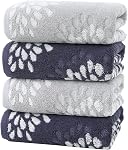Pidada Ensemble de serviettes à main 4 Motif floral Hydrangea 100% Torchon en coton absorbant doux pour salle de bain (Denim Bleu)