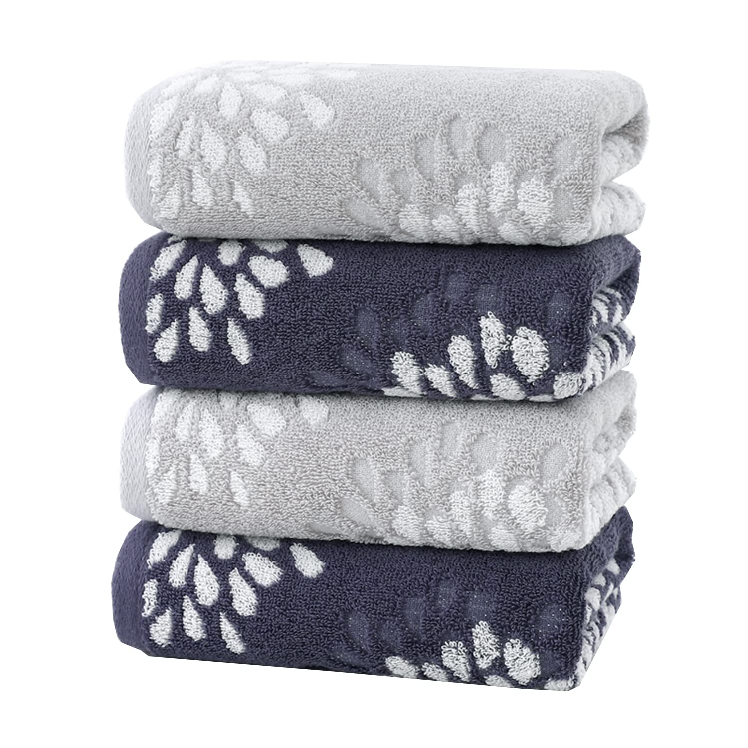 Pidada Hand Towels Set of 4 Hydrangea Floral Pattern 100 Cotton Absorbent Soft Decorative Towel for Bathroom Light