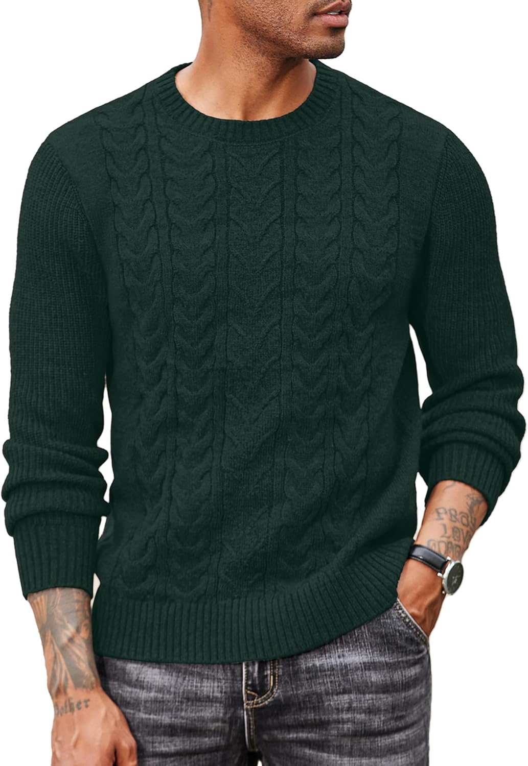 COOFANDY Mens Cable Knit Sweater Casual Long Leeve Crewneck Pullover Sweaters Twist Textured Fisherman Sweater