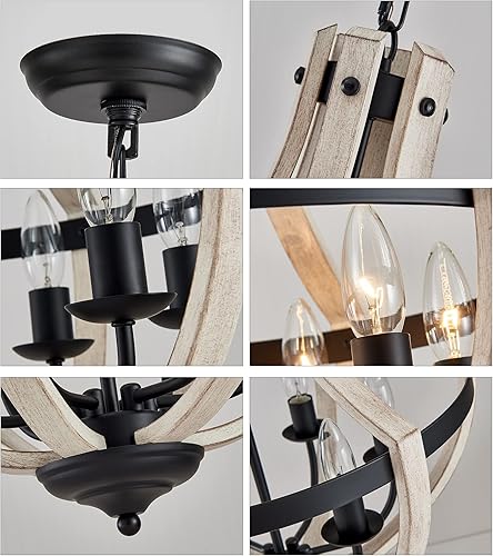 Miniatura 9 de Lámpara colgante de 6 luces de abedul blanco + negro de metal antiguo para pasillo, vestíbulo, sala de estar, comedor, cocina, certificación UL