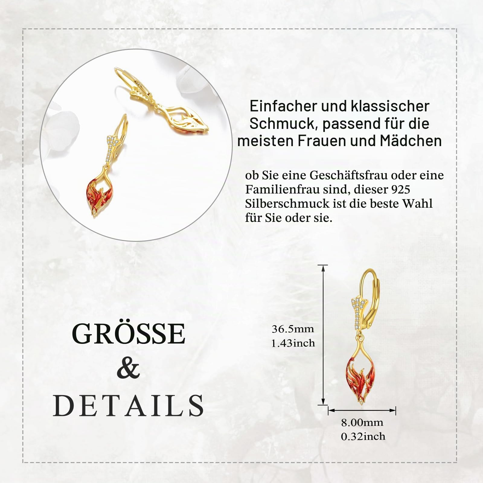 Phönix Ohrringe für Damen Sterlingsilber Phönix Ohrhänger Gold mit Zirkon Phönix Schmuck Geschenke für Ehefrau Tochter Mutter
