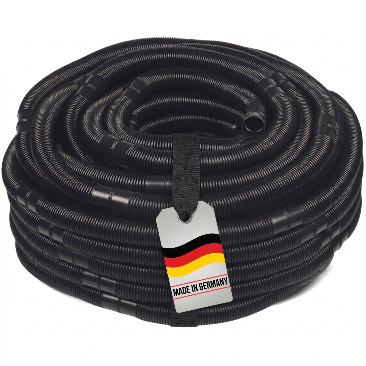 10m Solarschlauch de Luxe Ø 38 mm schwarz - UV-beständig und unterdruckbeständig - mit Doppelmuffe alle 50 cm - temperaturbeständig von -40 bis +70 C - Made in Germany