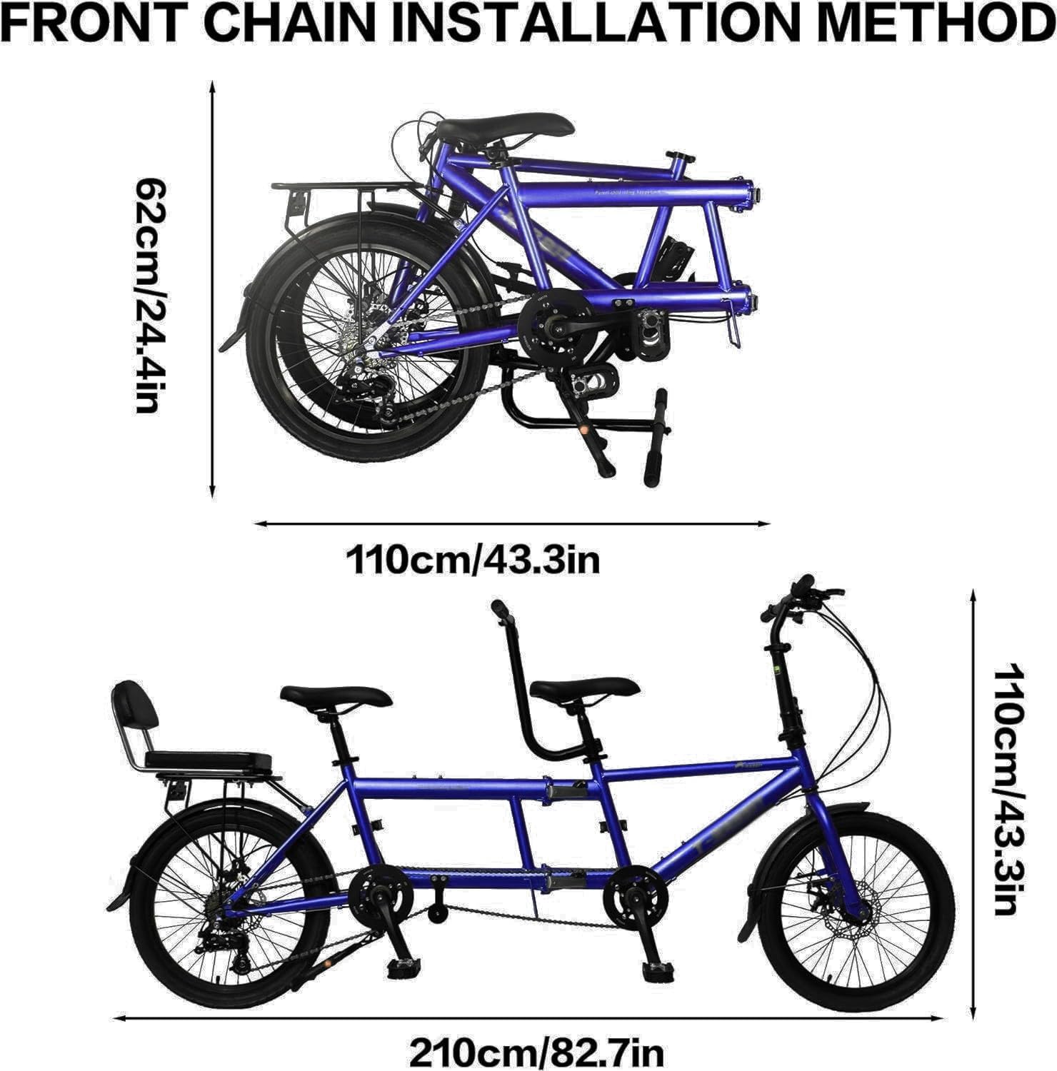 Klappbare Tandemfahrräder Beach Cruiser Fahrrad Für Erwachsene, Tandemfahrrad Mit 24 Zoll Rädern, Verstellbares Tandemfahrrad Cruiser Fahrrad A,24in
