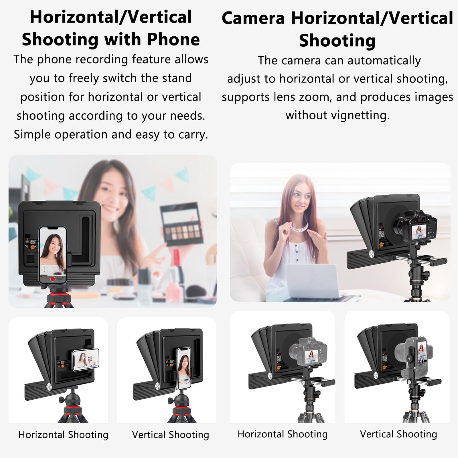 Teleprompter de Pantalla Grande, apuntador Plegable con Desplazamiento automático, Compatible con Lentes Gran Angular de 24-35 M, Desplazamiento automático, Compatible con Control Remoto