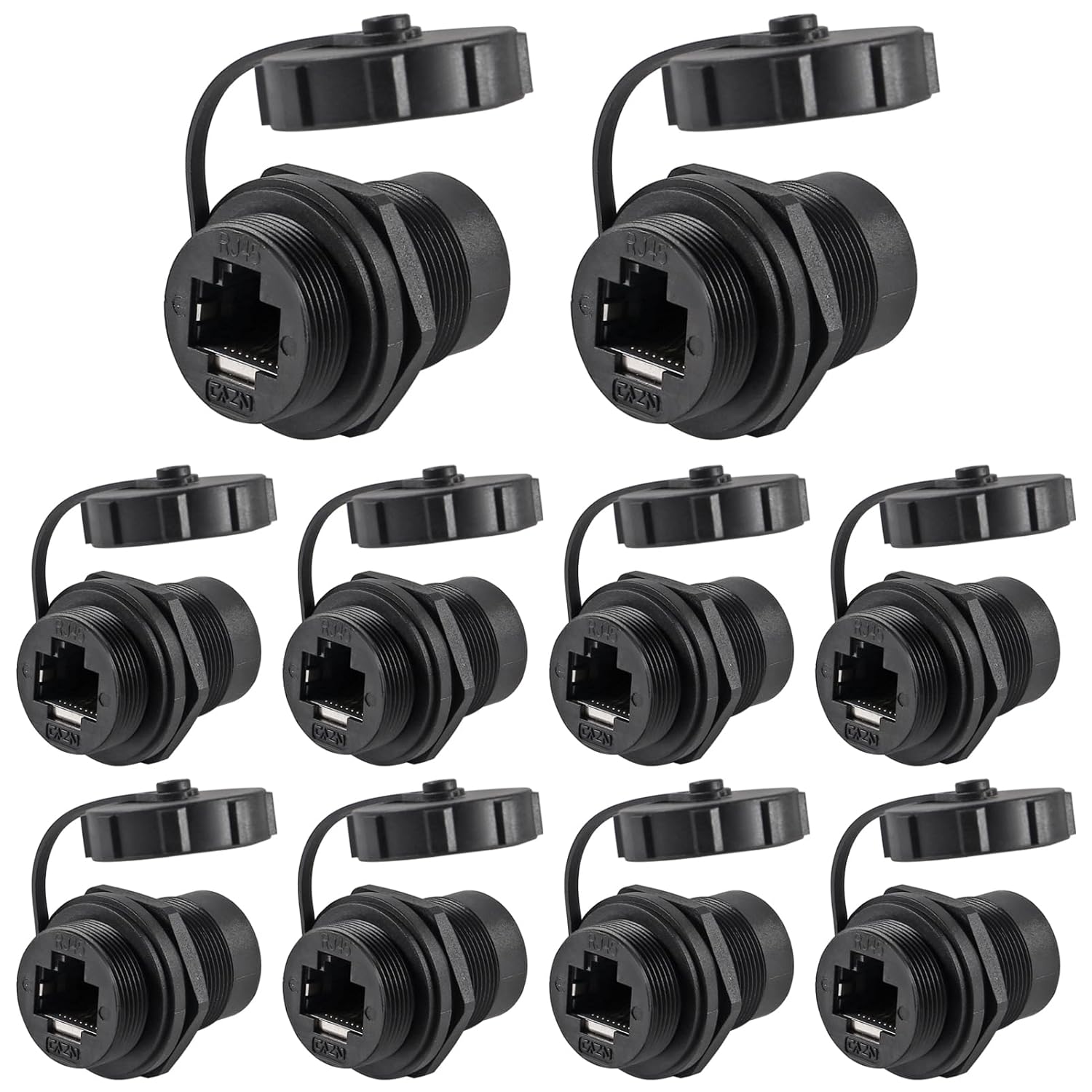 DORHEA 10Pcs RJ45 Connector CAT6 8P8C Panel Mount Shielded Ethernet LAN Bulkhead Ethernet Cable Coupler Extension Adapter Double Head Female to Female with Waterproof/Dust Cap
