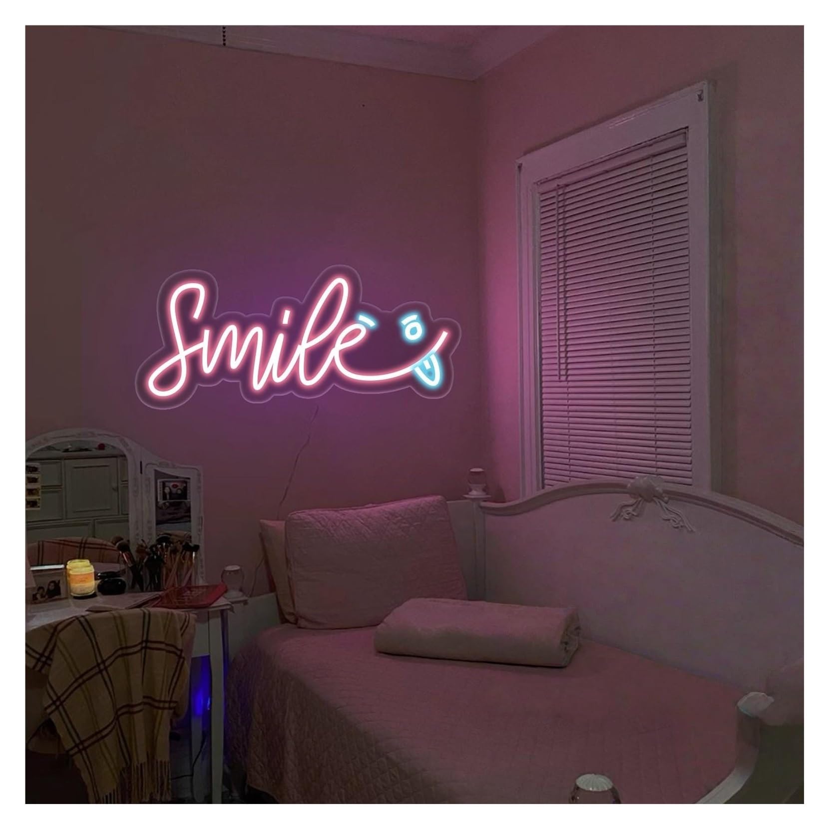 RONGCH Hanging Art Signs Smile Neon Sign,Suitable for Home Playful Wall Decor with Dimmable 18cmx40cm(C)
