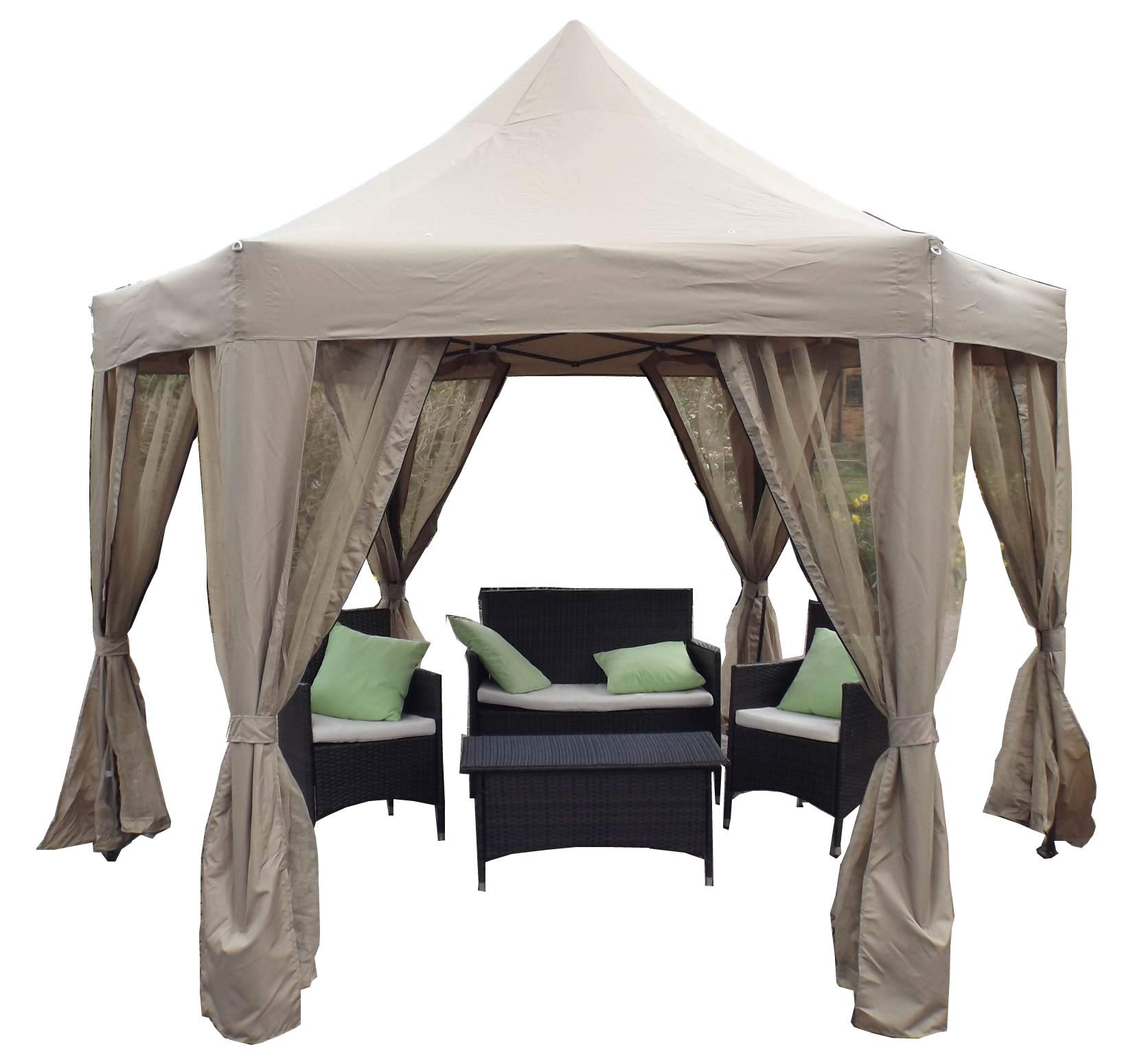 Garden Classics WEATHER RESISTANT POP UP HEXAGONAL FOLDING GARDEN PARTY HOTTUB GAZEBO 3.6M X 3M WITH NET CURTAIN SIDES