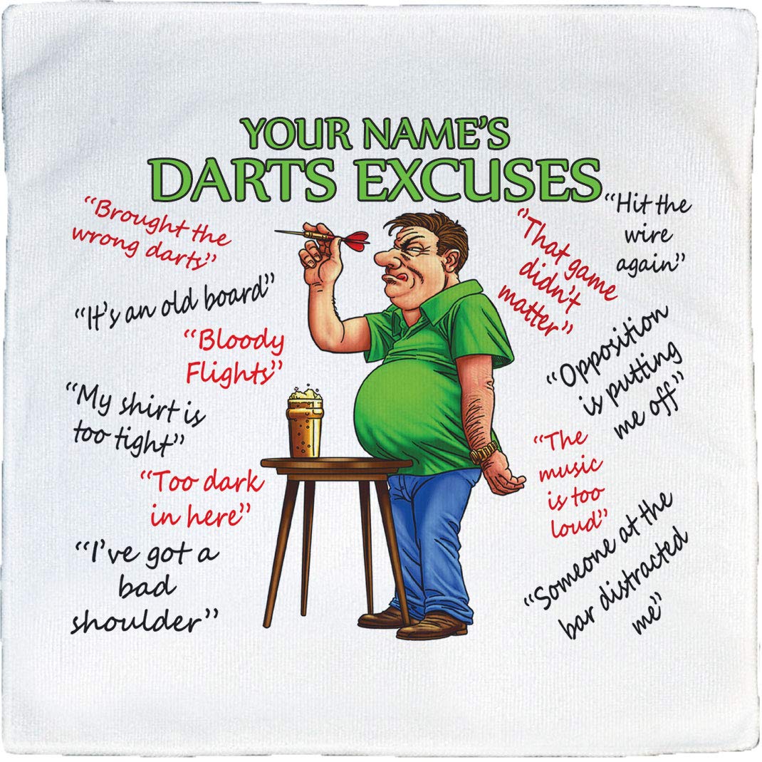 Personalised4u Name Can Be Added Darts Excuses Microfibre Cleaning Cloth - Perfect For Wiping Slippery Darts Or Hands –