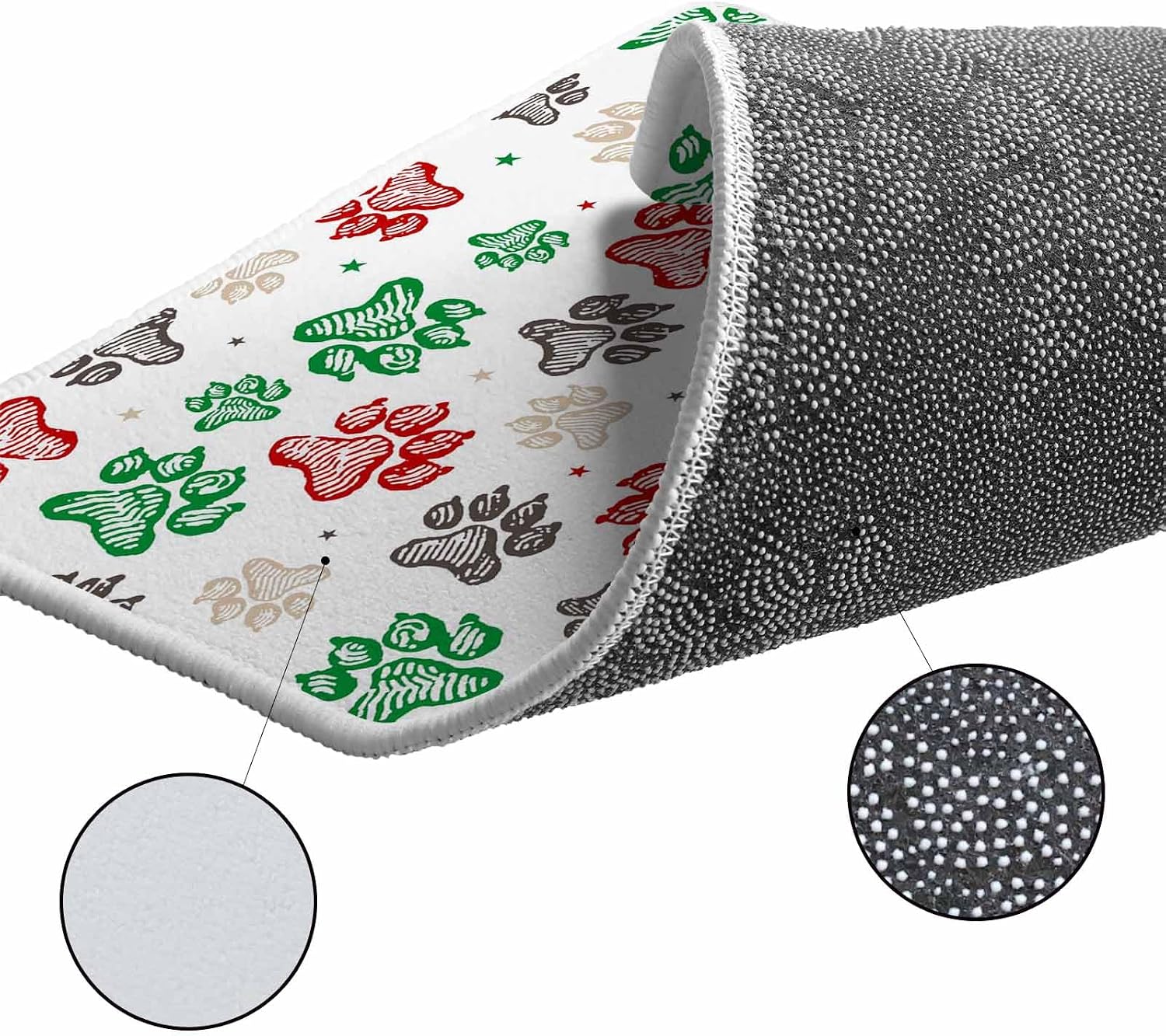 Merry Christmas Kitchen Rugs and Mats Set of 2, Non-Slip Kitchen Sink Mat, Xmas Snowflakes Red Green Pets Footprints Washable Doormat Bathroom Rugs Runner for Bedroom 15.7"x23.6"+15.7"x47.2"