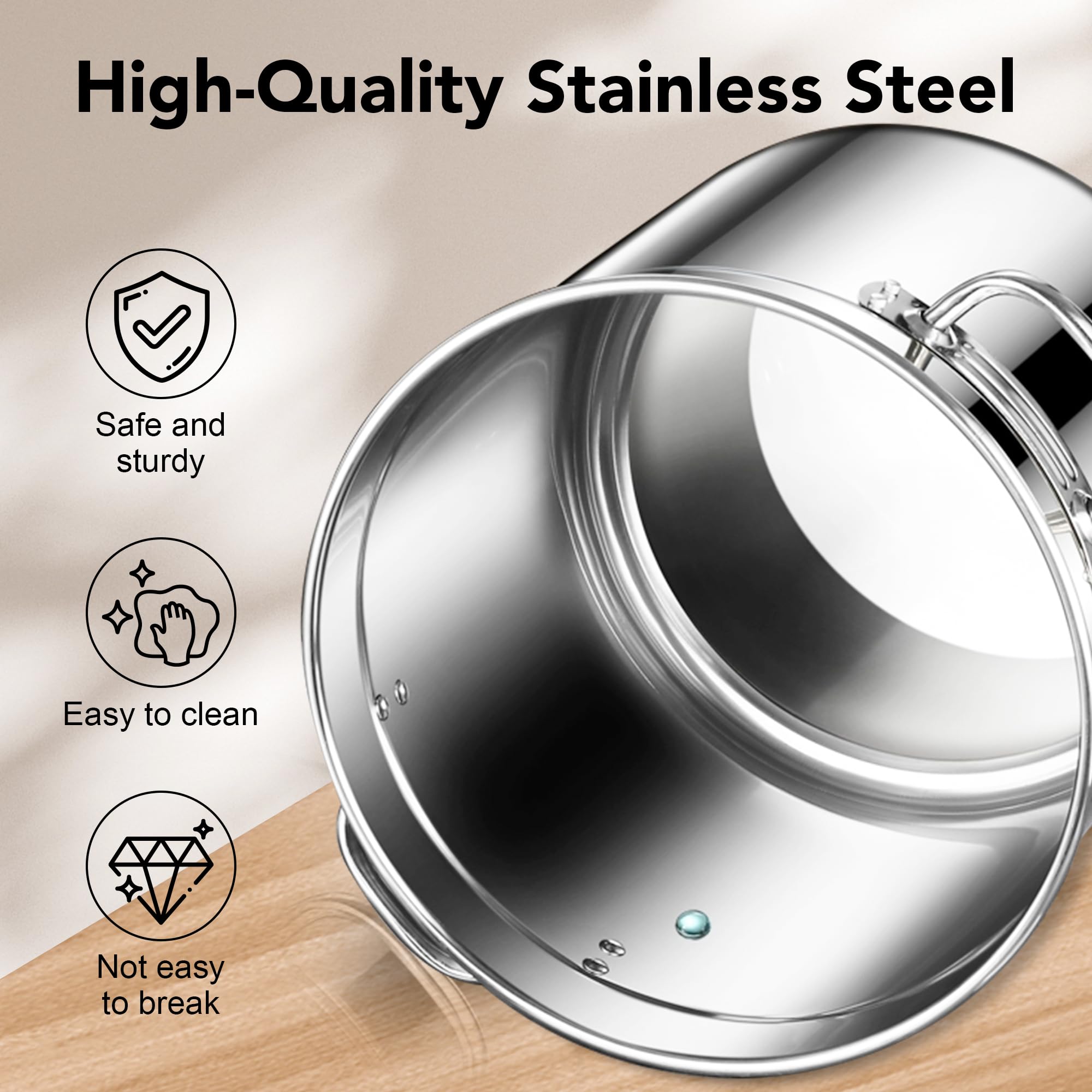 Newget Hundefutter Vorratsbehälter, Groß Edelstahl Tierfutter Vorratsbehälter 38lb / 17kg zum Frischhalten, Metall Luftdichte Katzenfutterbehälter mit Schaufel und 2 Kleine Behälter