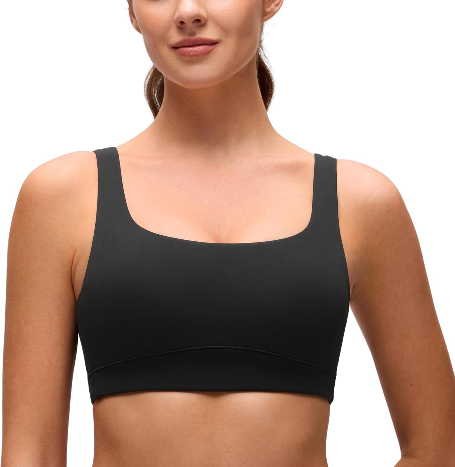 CRZ YOGA Butterluxe Scoop Neck Sports Bras for Women - U Back Padded Wide Strap Wireless Yoga Top