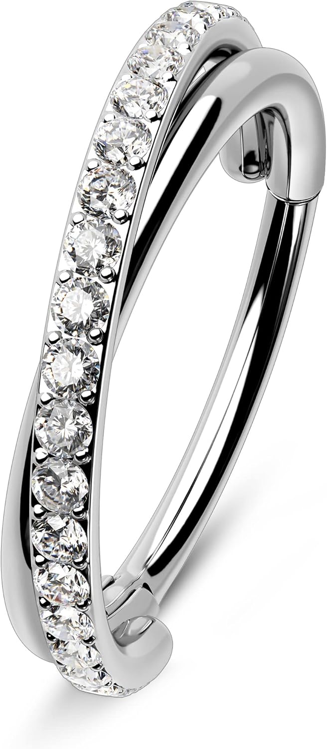 Melighting G23 Titanium Nose Ring Hoop 16G 18G 20G Conch Piercing Jewelry Clear CZ Double Titanium Helix Earring Tragus Daith Piercing Jewelry for Women