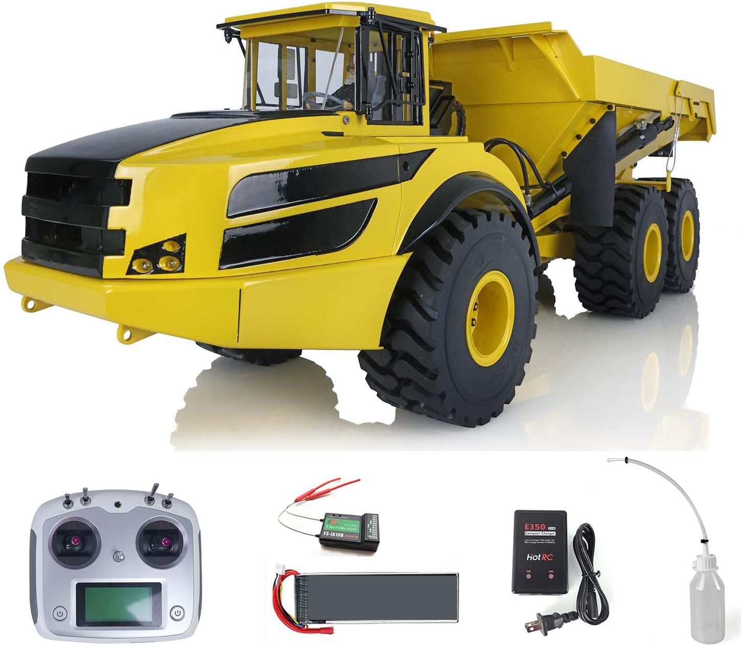 US in Stock, XDRC 1/14 6 * 6 RC Hydraulic Lifting Articulated Truck Dumper RC Hydraulic Heavy Machine Model Metal(PNP-Edition-Yellow)