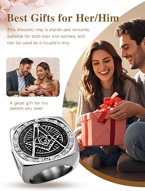 Masonic Signet Rings for Men, 316L Stainless Steel/18K Real Gold/Black Metal Freemason Jewelry, Punk Biker Mason Ring, Size 7-12
