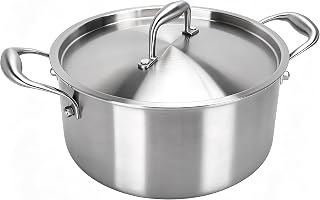 QPQ 5-Ply Stainless Steel 6 Quart Stock Pot with Lid for Family Meals