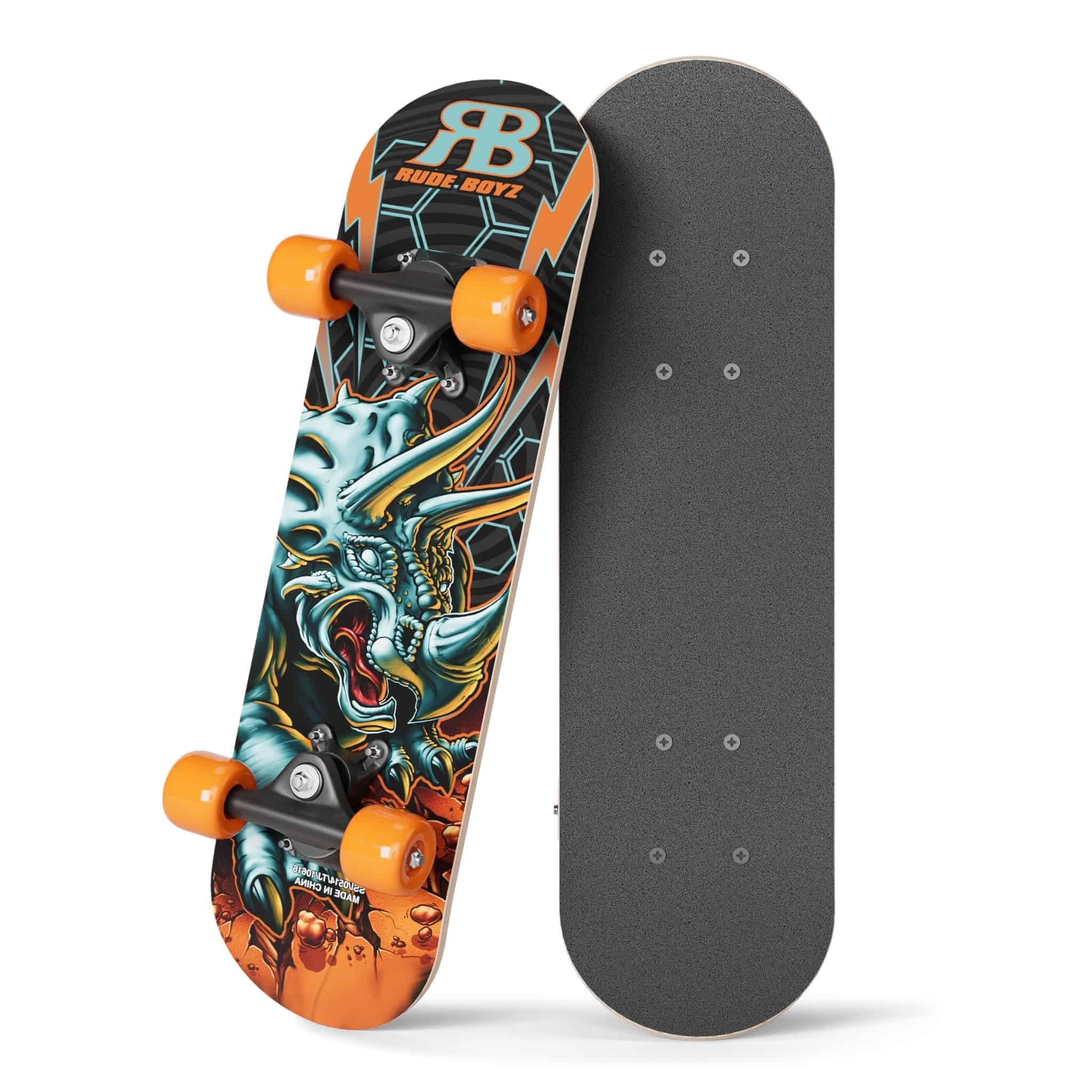 Kids Beginner Skateboard from Rude Boyz - Learn Skateboarding in Style - Mini Wooden Cruiser Board with Cool Graphics for Boys & Girls 3-5 Years - 17” Deck, 54mm Wheels, Lightweight - Safe & Durable