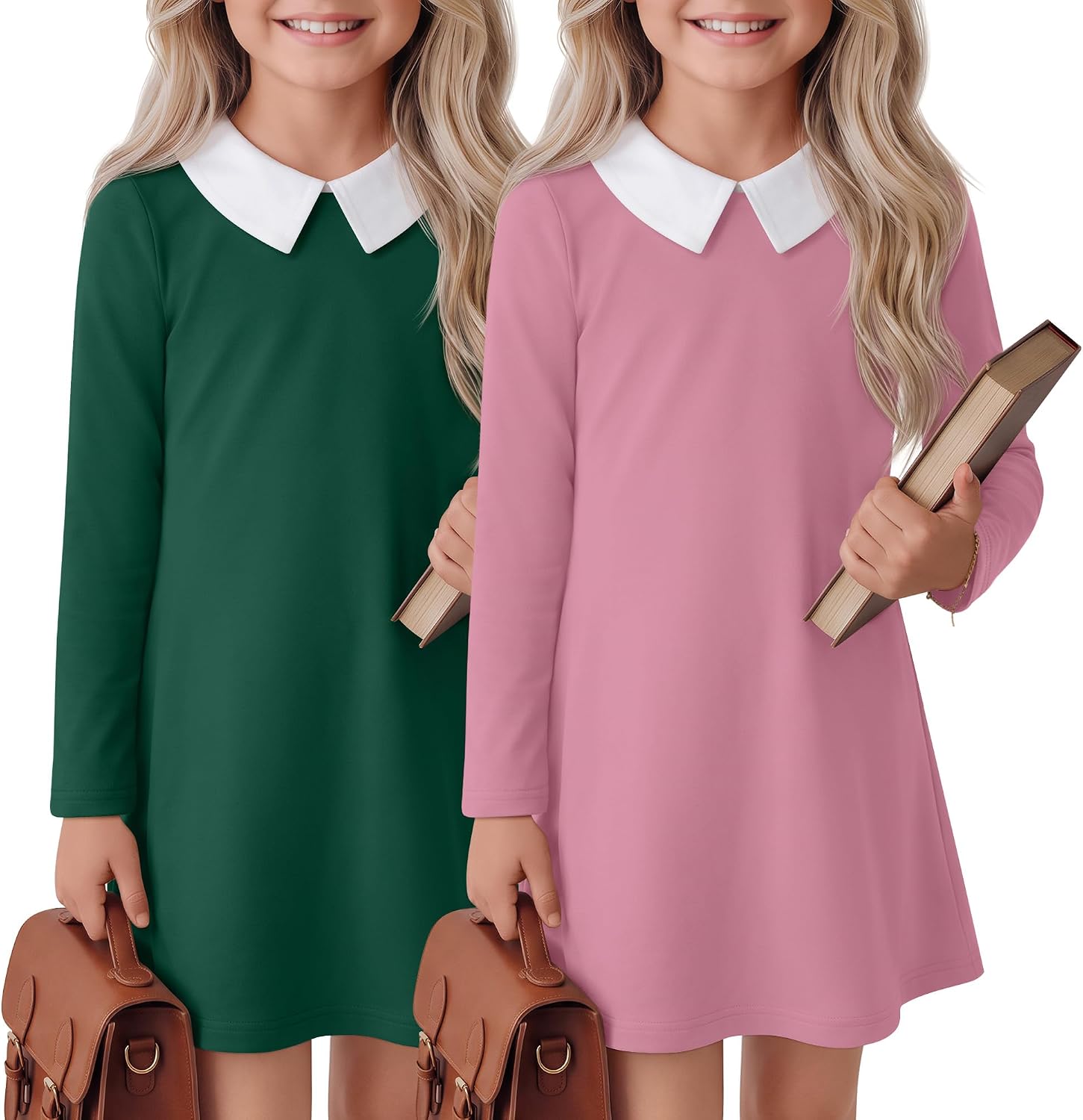 2 Pack Girls' Long Sleeve Polo Dress