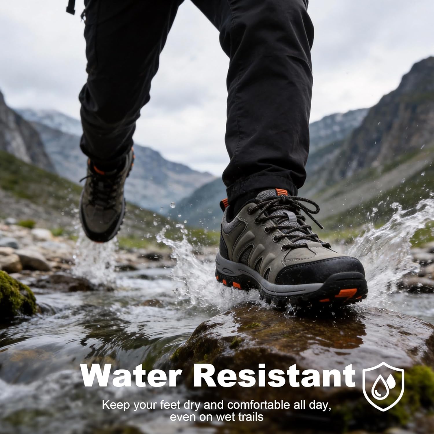 YOUTHUP Men's Hiking Shoes Non Slip Waterproof Lightweight Trail Shoes with Arch Support Comfortable Outdoor Trekking Sneakers for Camping Backpacking - Image 2